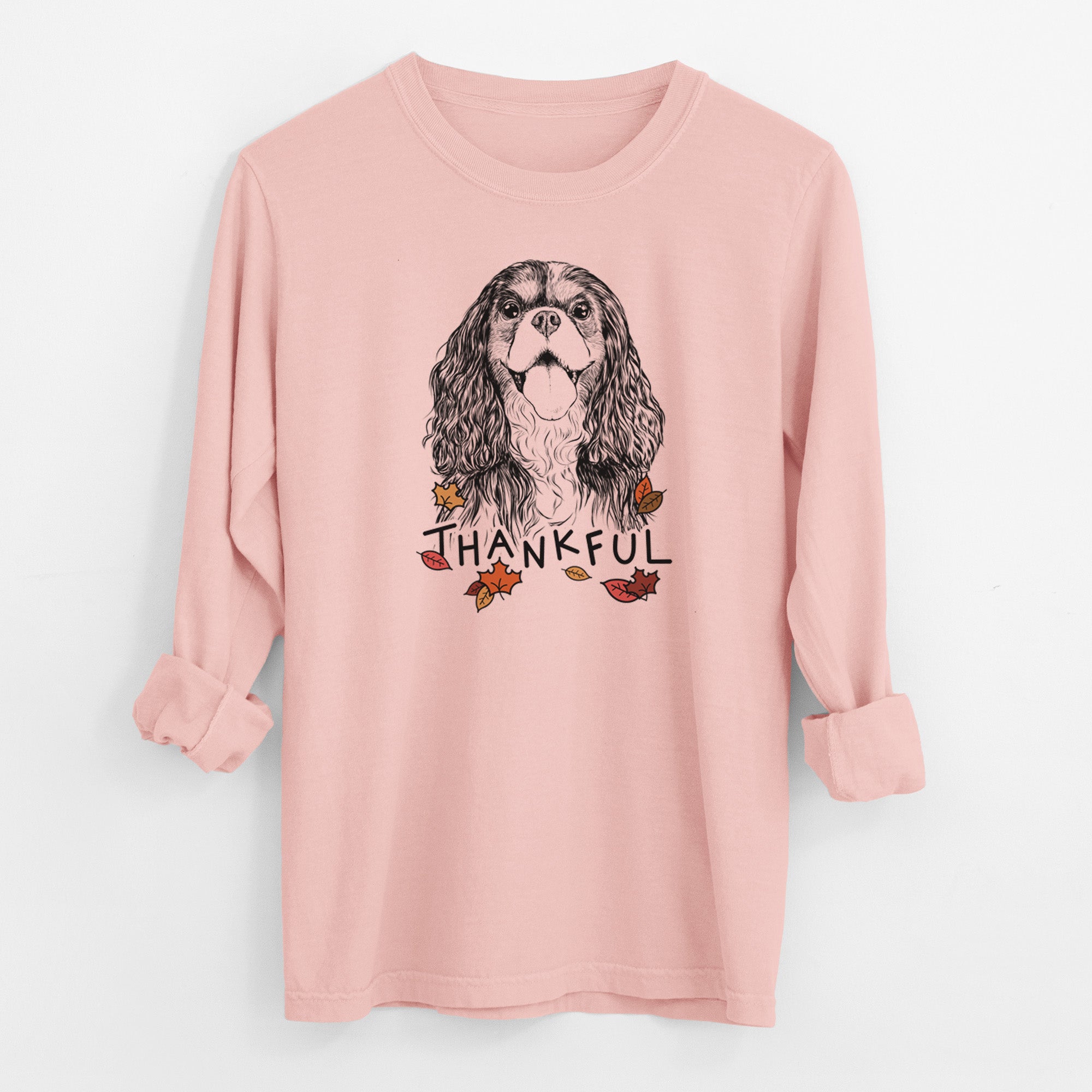 Thankful Brandy the Cavalier King Charles Spaniel - Men's Heavyweight 100% Cotton Long Sleeve