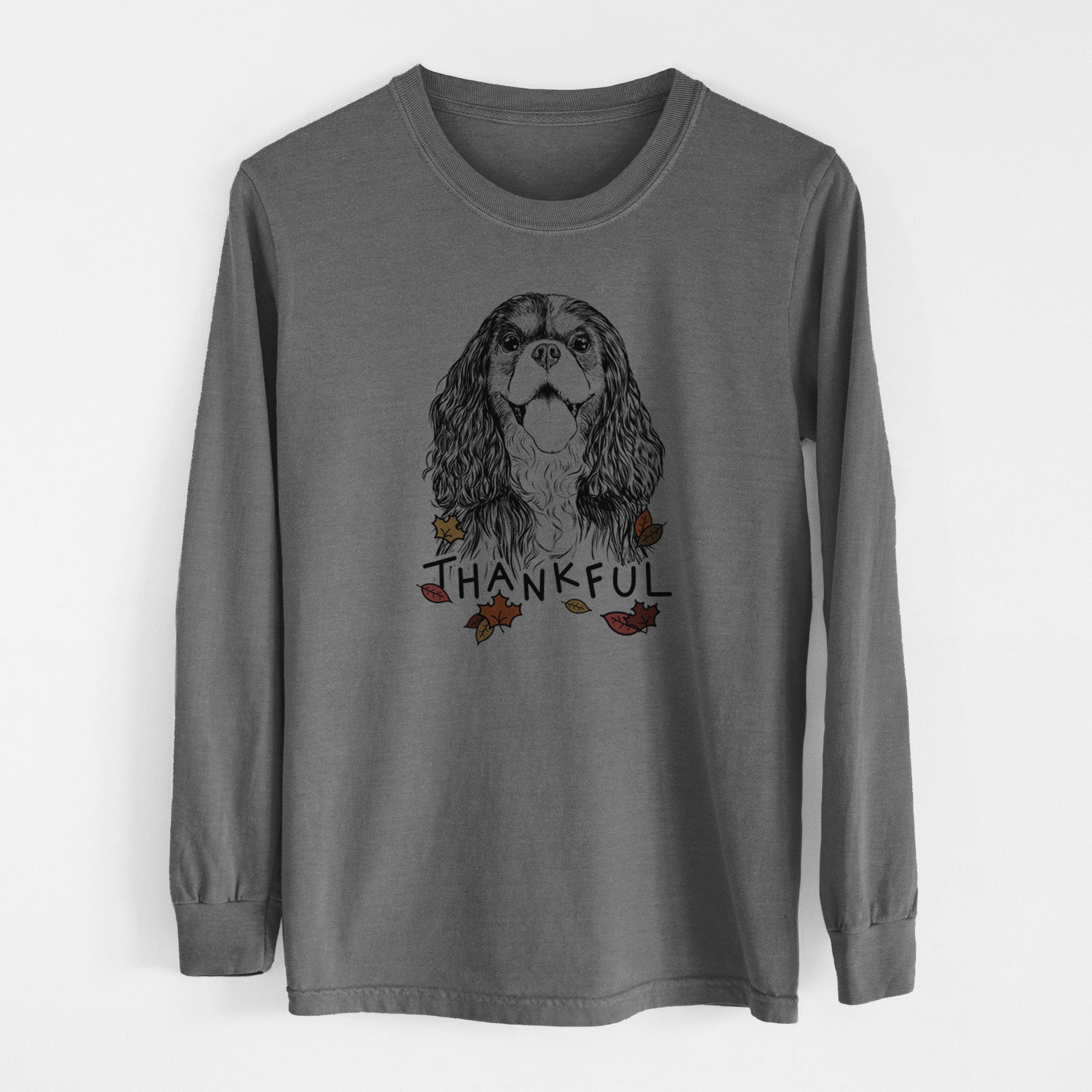 Thankful Brandy the Cavalier King Charles Spaniel - Men's Heavyweight 100% Cotton Long Sleeve