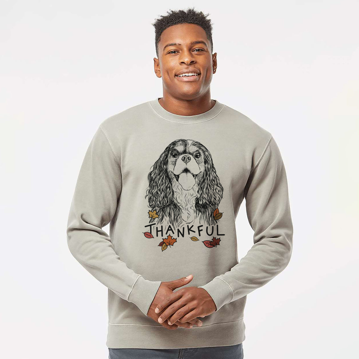 Thankful Brandy the Cavalier King Charles Spaniel - Unisex Pigment Dyed Crew Sweatshirt