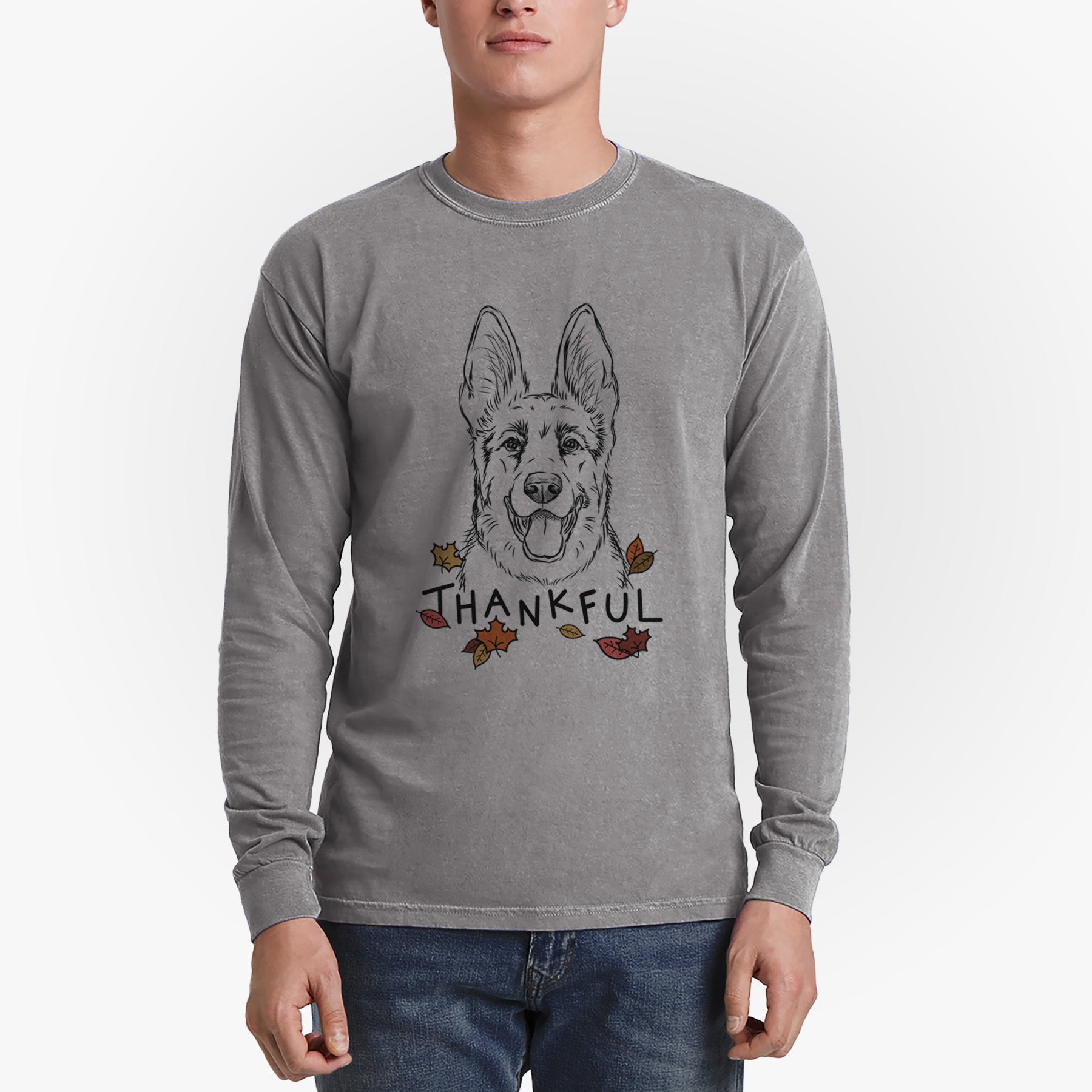 Thankful Brutus the German Shepherd - Men's Heavyweight 100% Cotton Long Sleeve