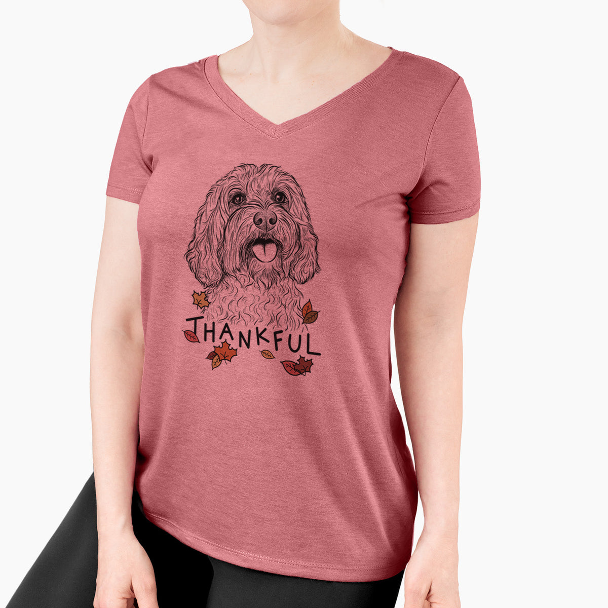 Thankful Cali the Cavapoo - Women's V-neck Shirt