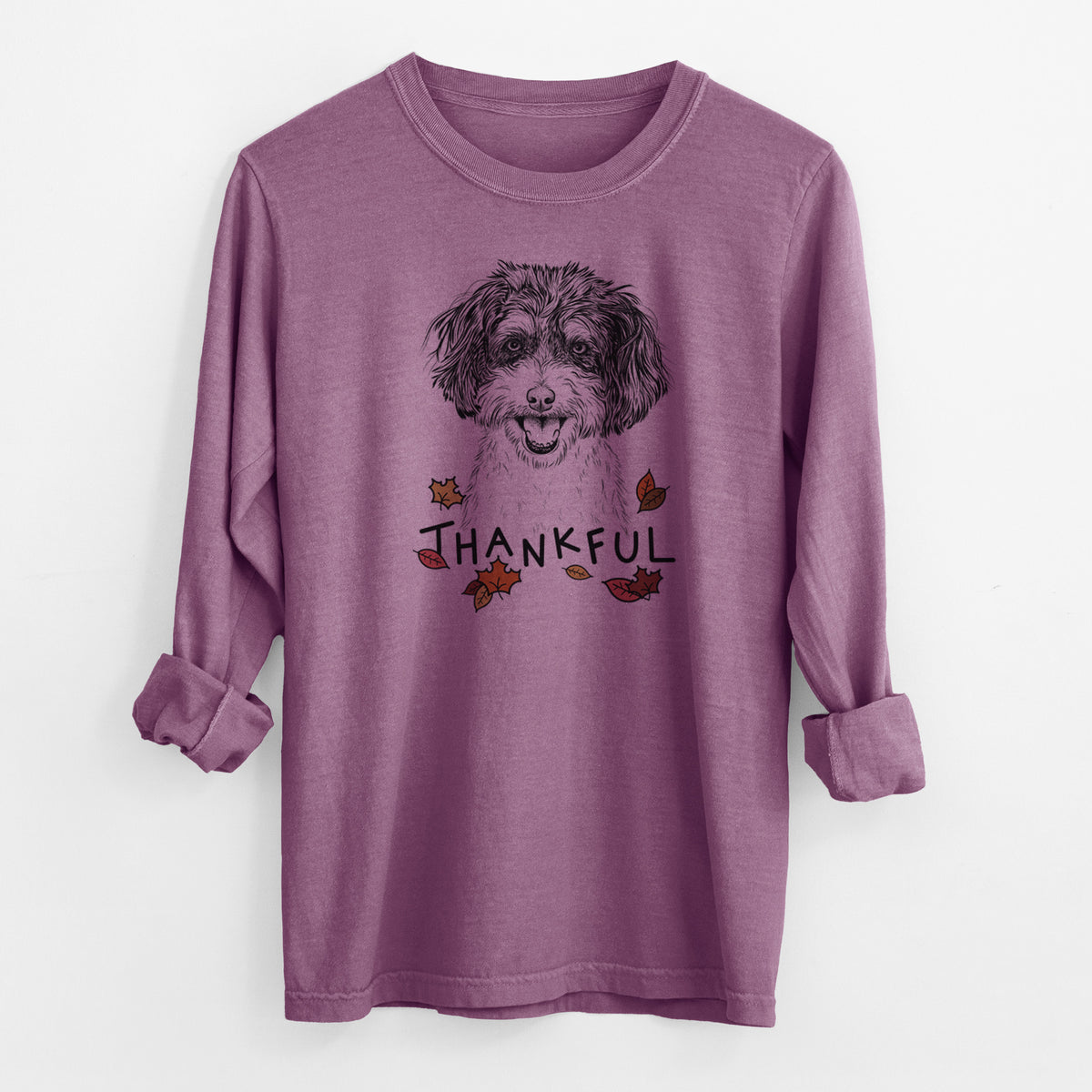 Thankful Carlos the Cavapoo - Men's Heavyweight 100% Cotton Long Sleeve