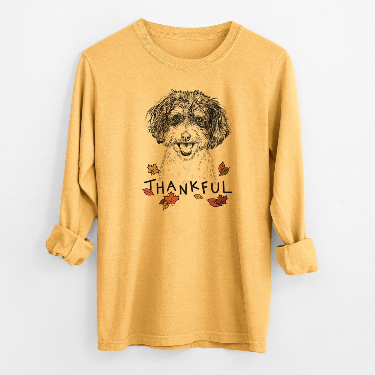 Thankful Carlos the Cavapoo - Men's Heavyweight 100% Cotton Long Sleeve