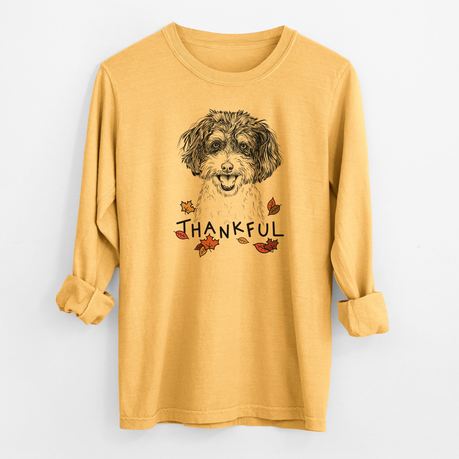 Thankful Carlos the Cavapoo - Men's Heavyweight 100% Cotton Long Sleeve