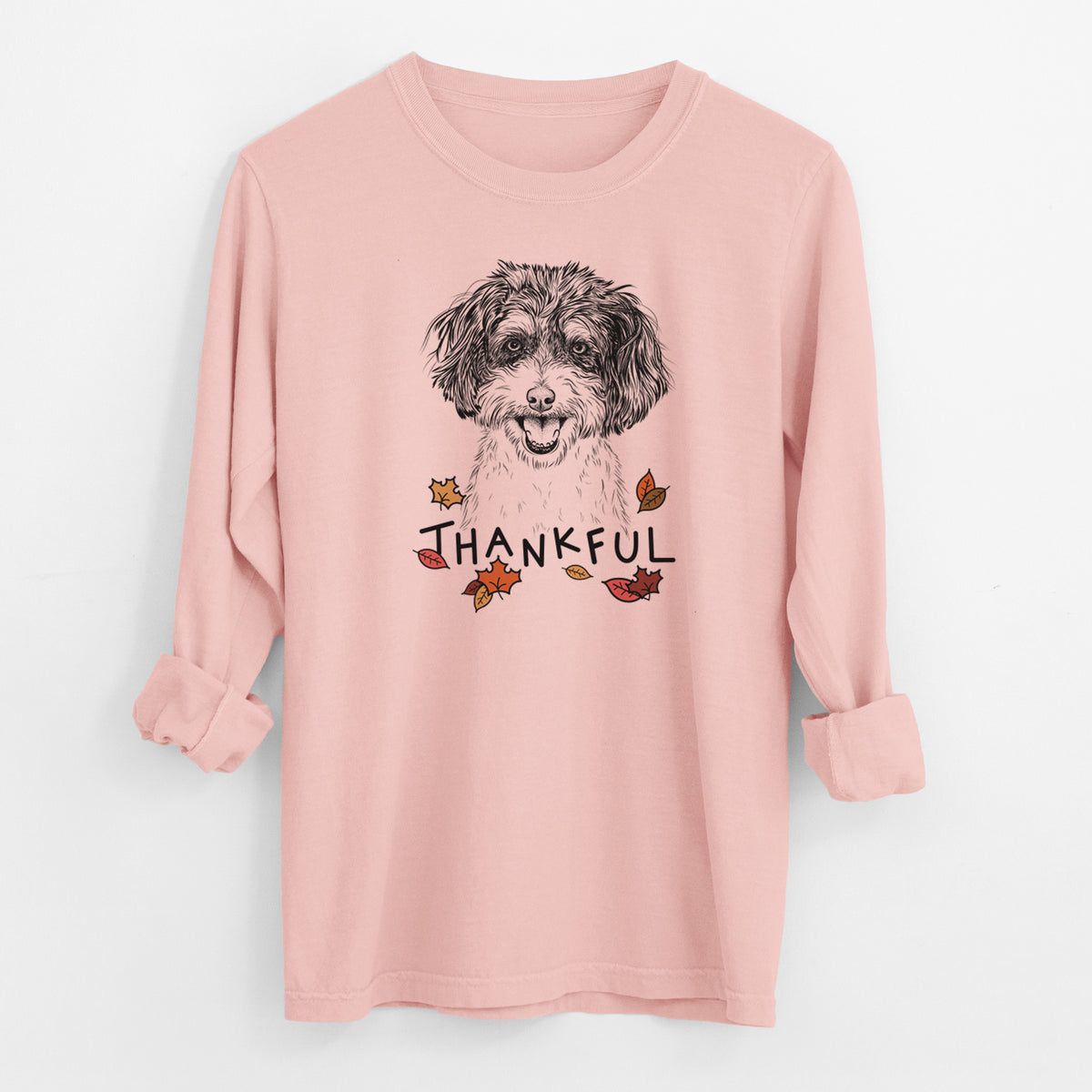 Thankful Carlos the Cavapoo - Men's Heavyweight 100% Cotton Long Sleeve