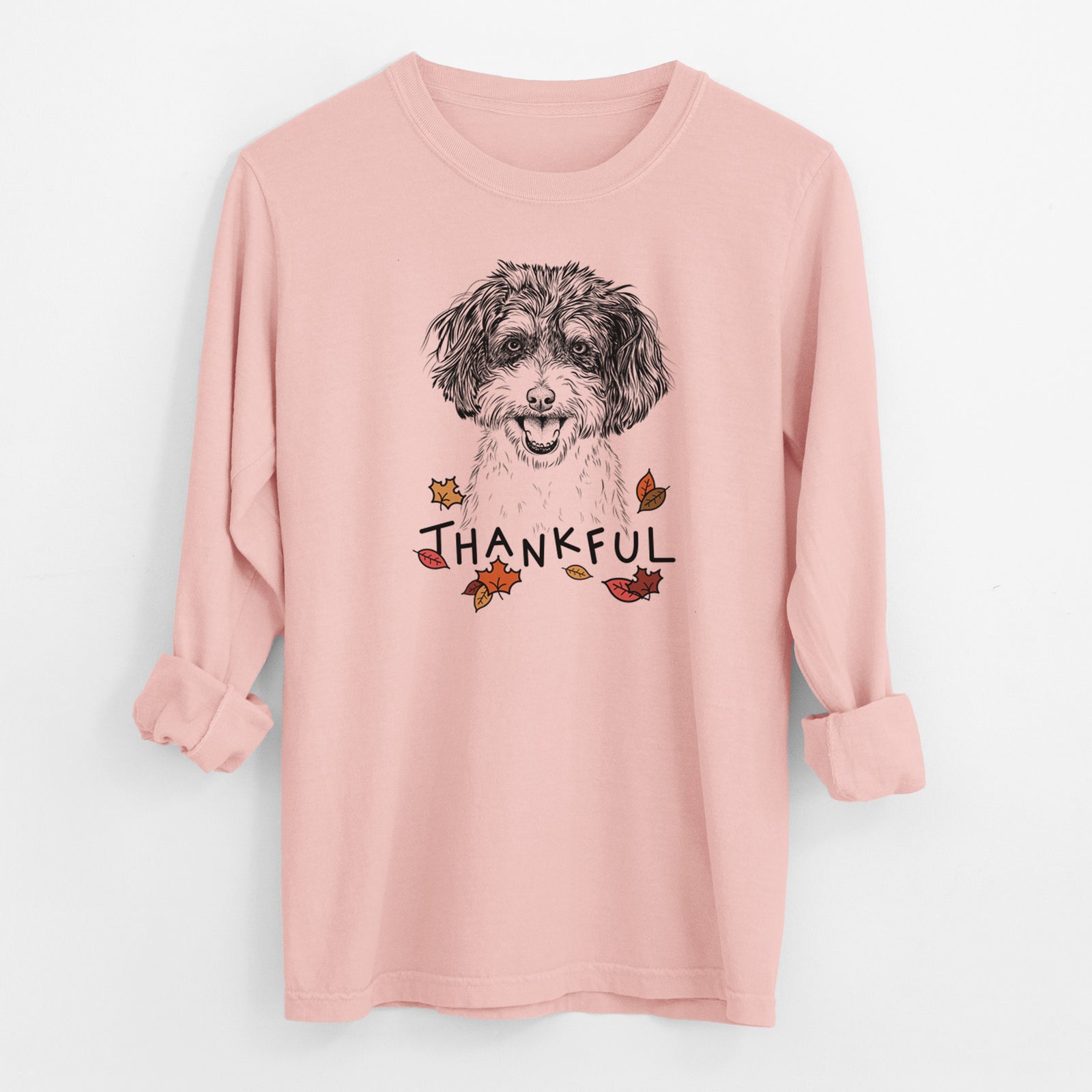 Thankful Carlos the Cavapoo - Men's Heavyweight 100% Cotton Long Sleeve