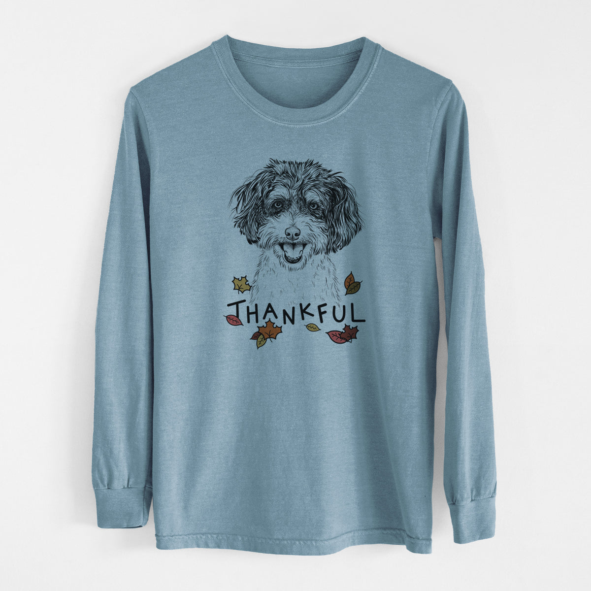 Thankful Carlos the Cavapoo - Men's Heavyweight 100% Cotton Long Sleeve