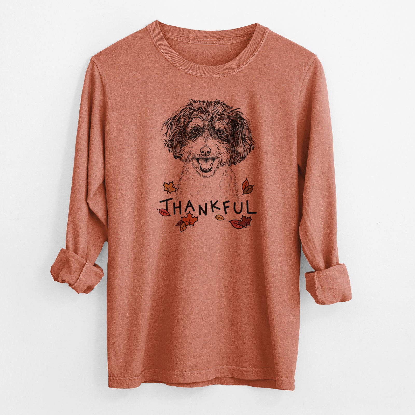 Thankful Carlos the Cavapoo - Men's Heavyweight 100% Cotton Long Sleeve