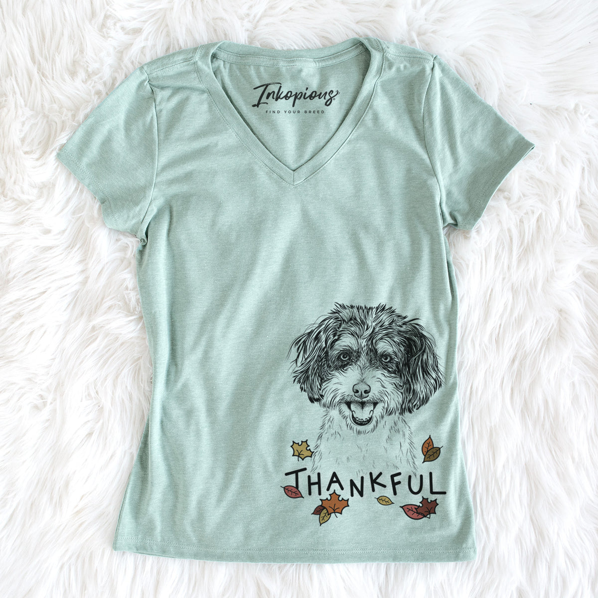 Thankful Carlos the Cavapoo - Women&#39;s V-neck Shirt