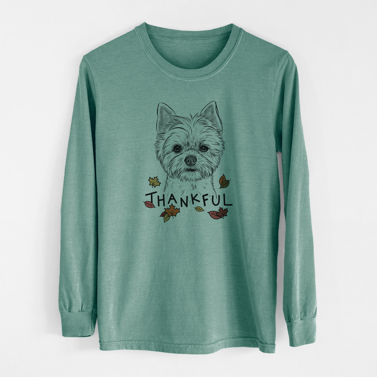 Thankful Chewy the Yorkshire Terrier - Men's Heavyweight 100% Cotton Long Sleeve