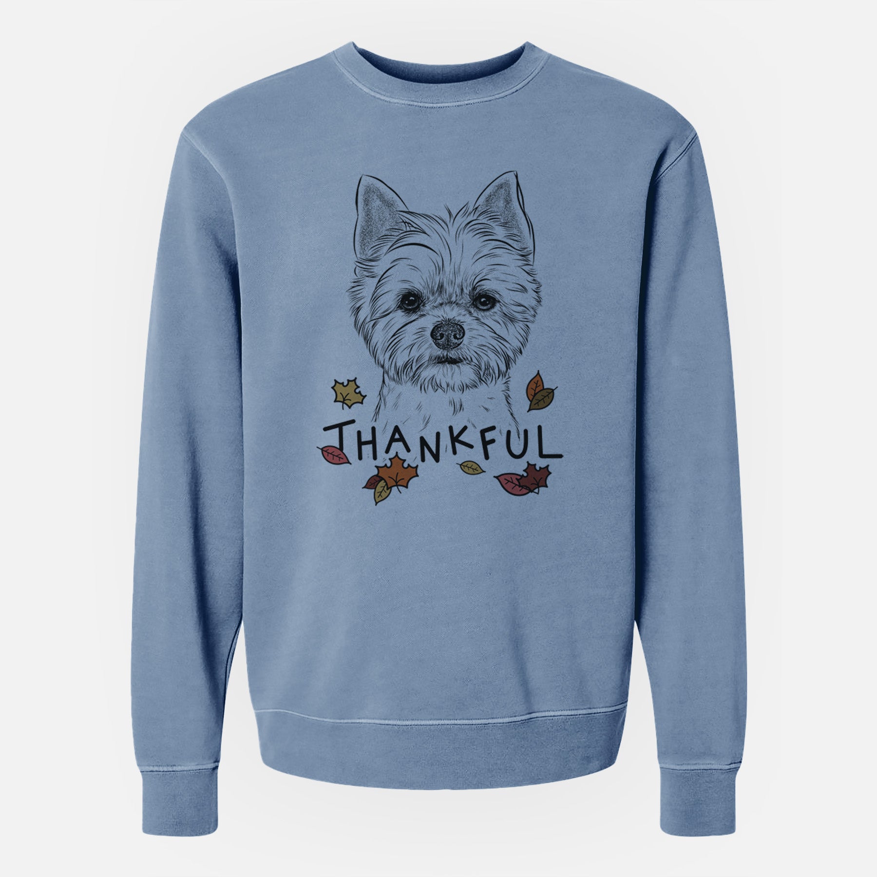 Thankful Chewy the Yorkshire Terrier - Unisex Pigment Dyed Crew Sweatshirt