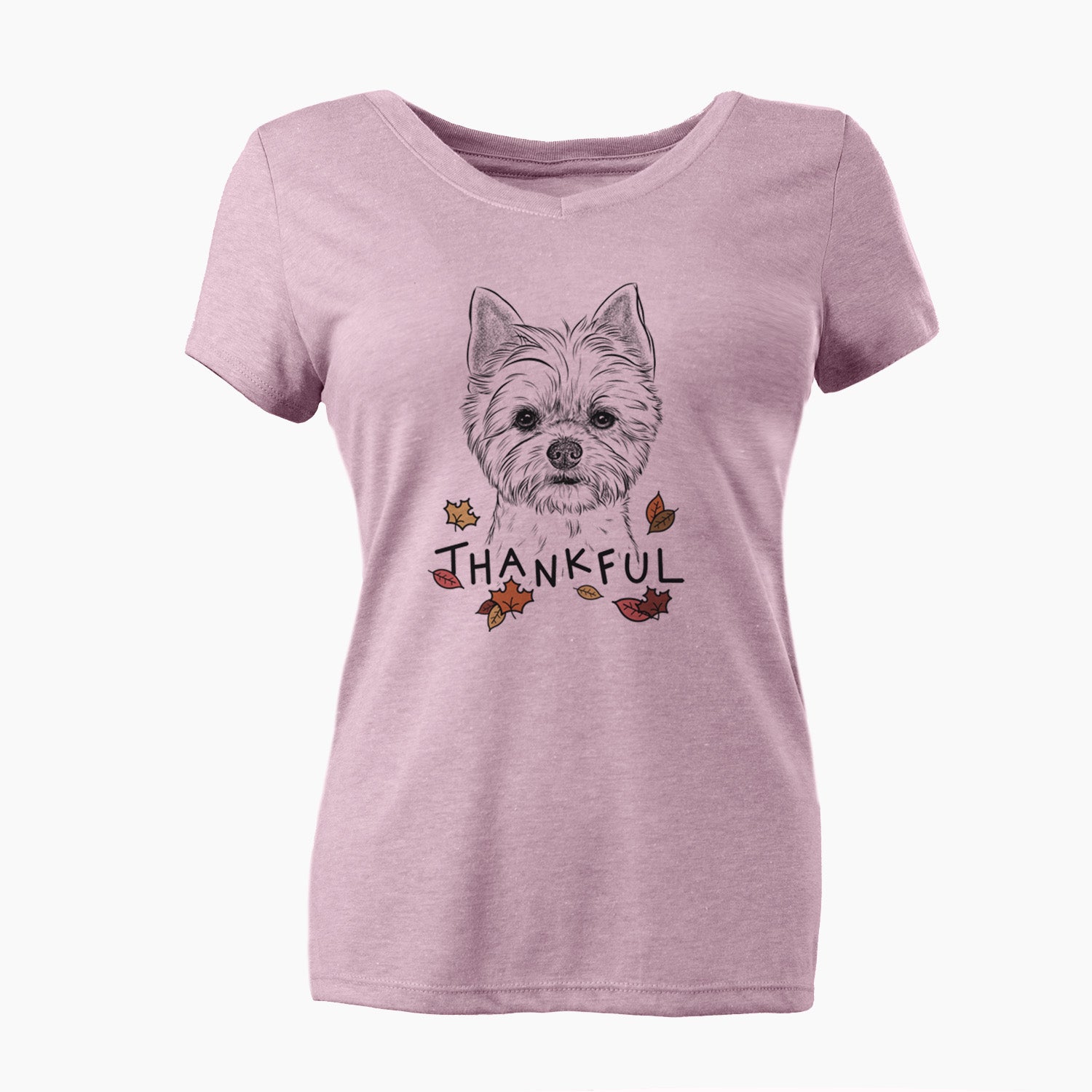 Thankful Chewy the Yorkshire Terrier - Women's V-neck Shirt