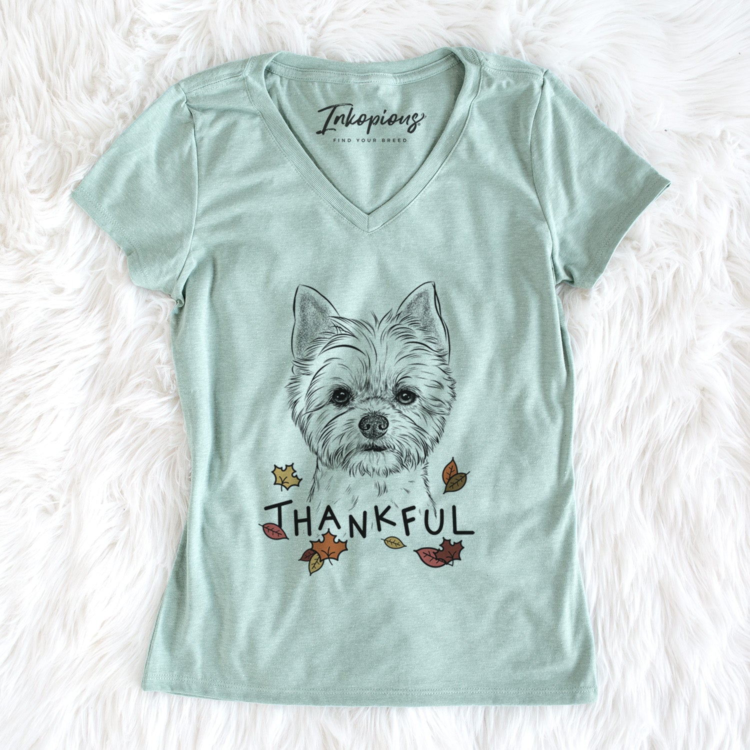 Thankful Chewy the Yorkshire Terrier - Women's V-neck Shirt