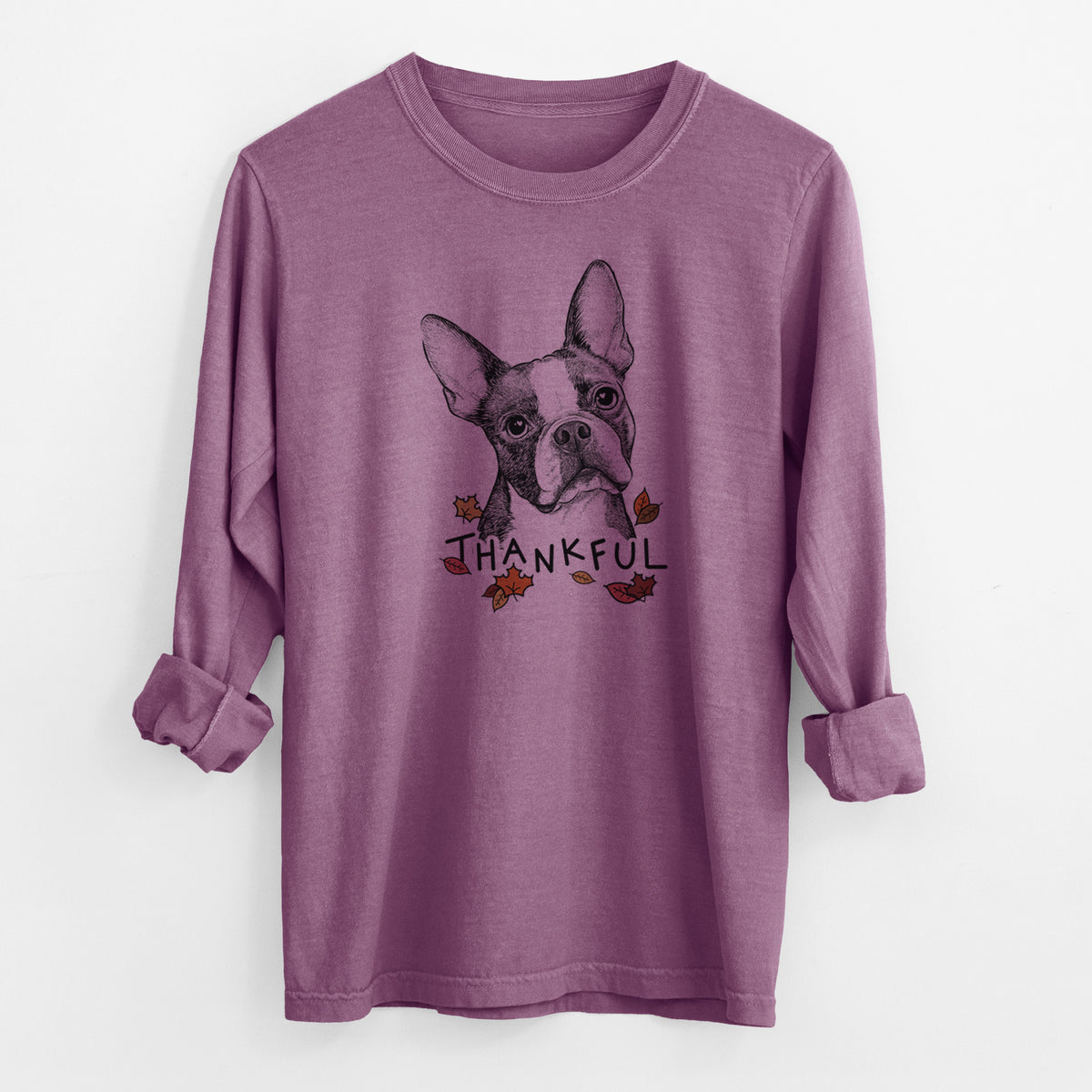 Thankful Dee Dee the Boston Terrier - Men's Heavyweight 100% Cotton Long Sleeve