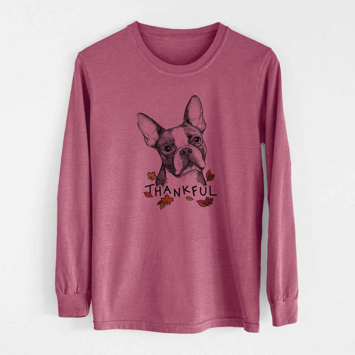Thankful Dee Dee the Boston Terrier - Men's Heavyweight 100% Cotton Long Sleeve