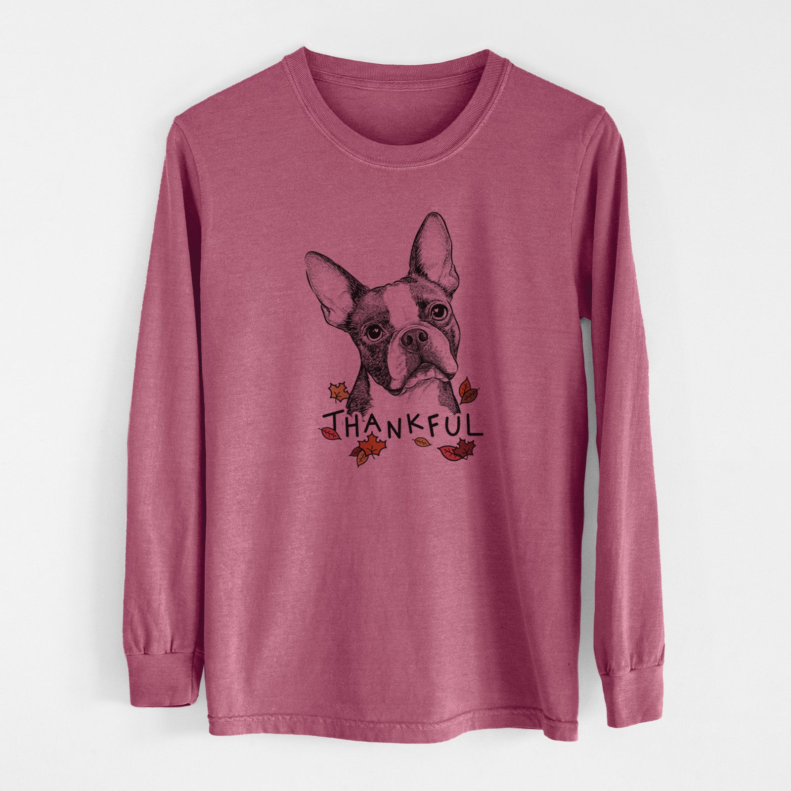 Thankful Dee Dee the Boston Terrier - Men's Heavyweight 100% Cotton Long Sleeve