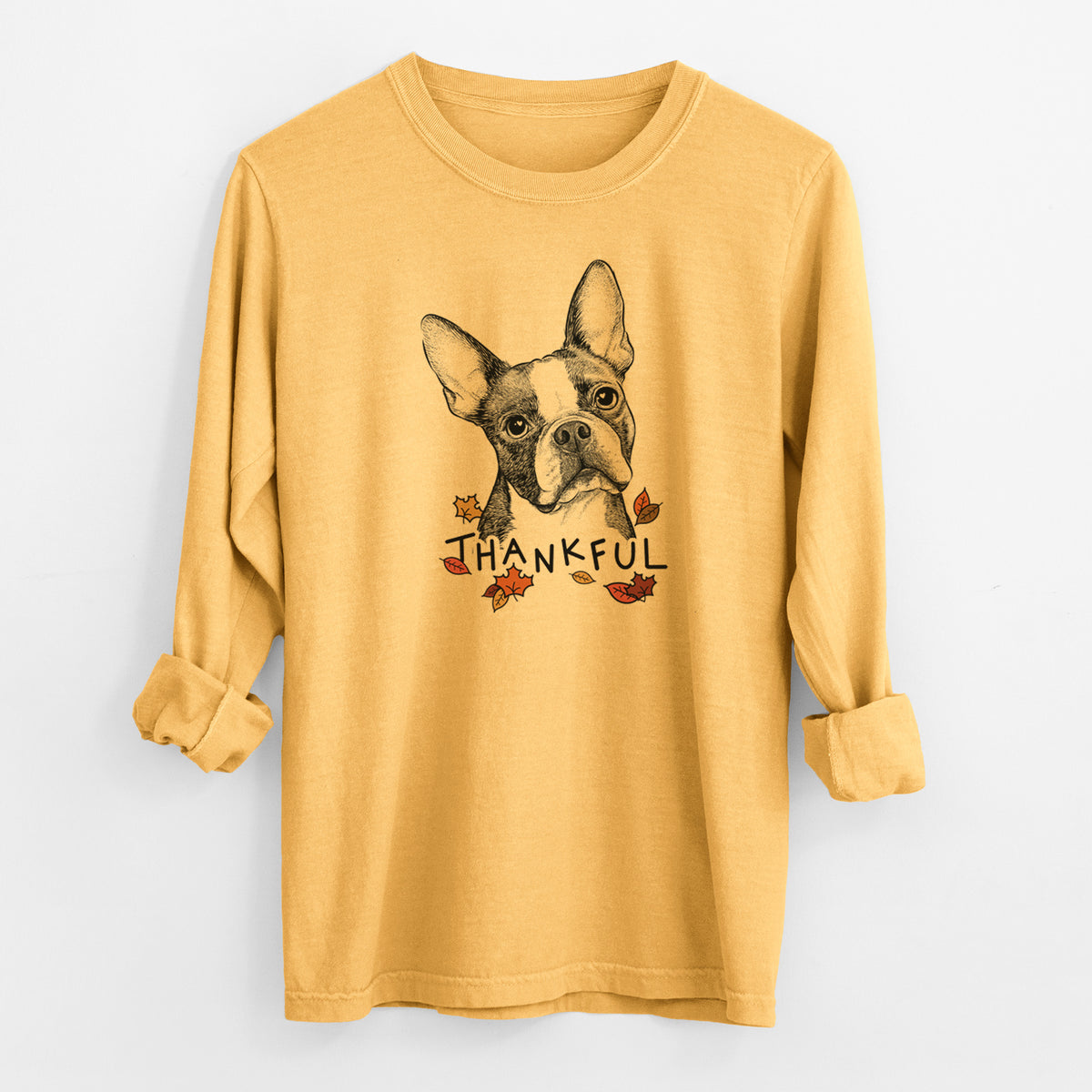 Thankful Dee Dee the Boston Terrier - Men's Heavyweight 100% Cotton Long Sleeve