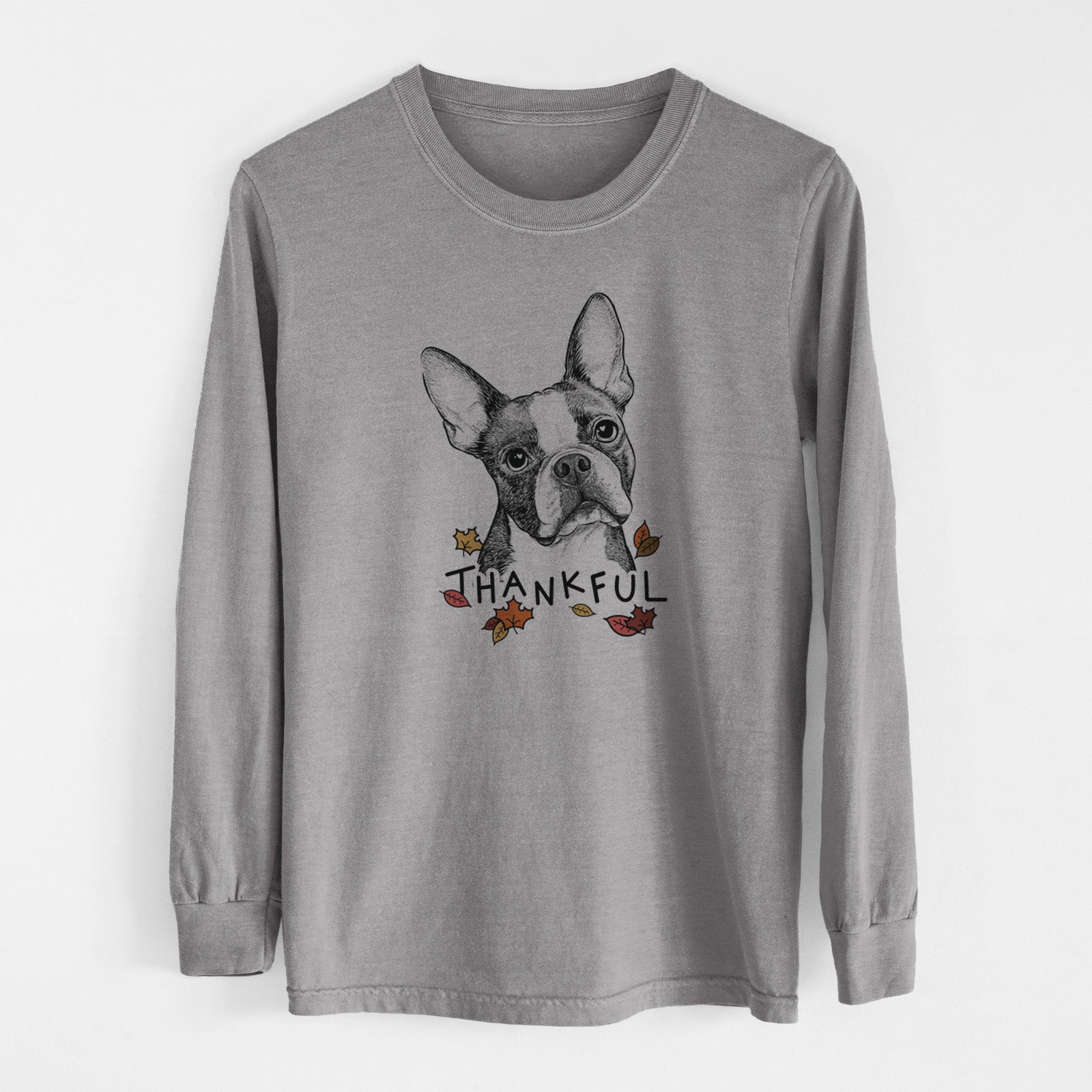 Thankful Dee Dee the Boston Terrier - Men's Heavyweight 100% Cotton Long Sleeve