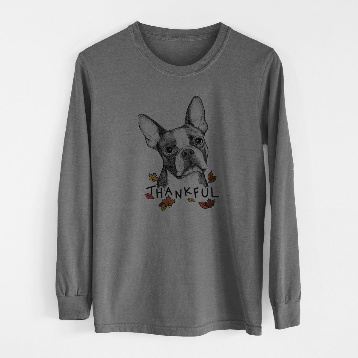 Thankful Dee Dee the Boston Terrier - Men's Heavyweight 100% Cotton Long Sleeve