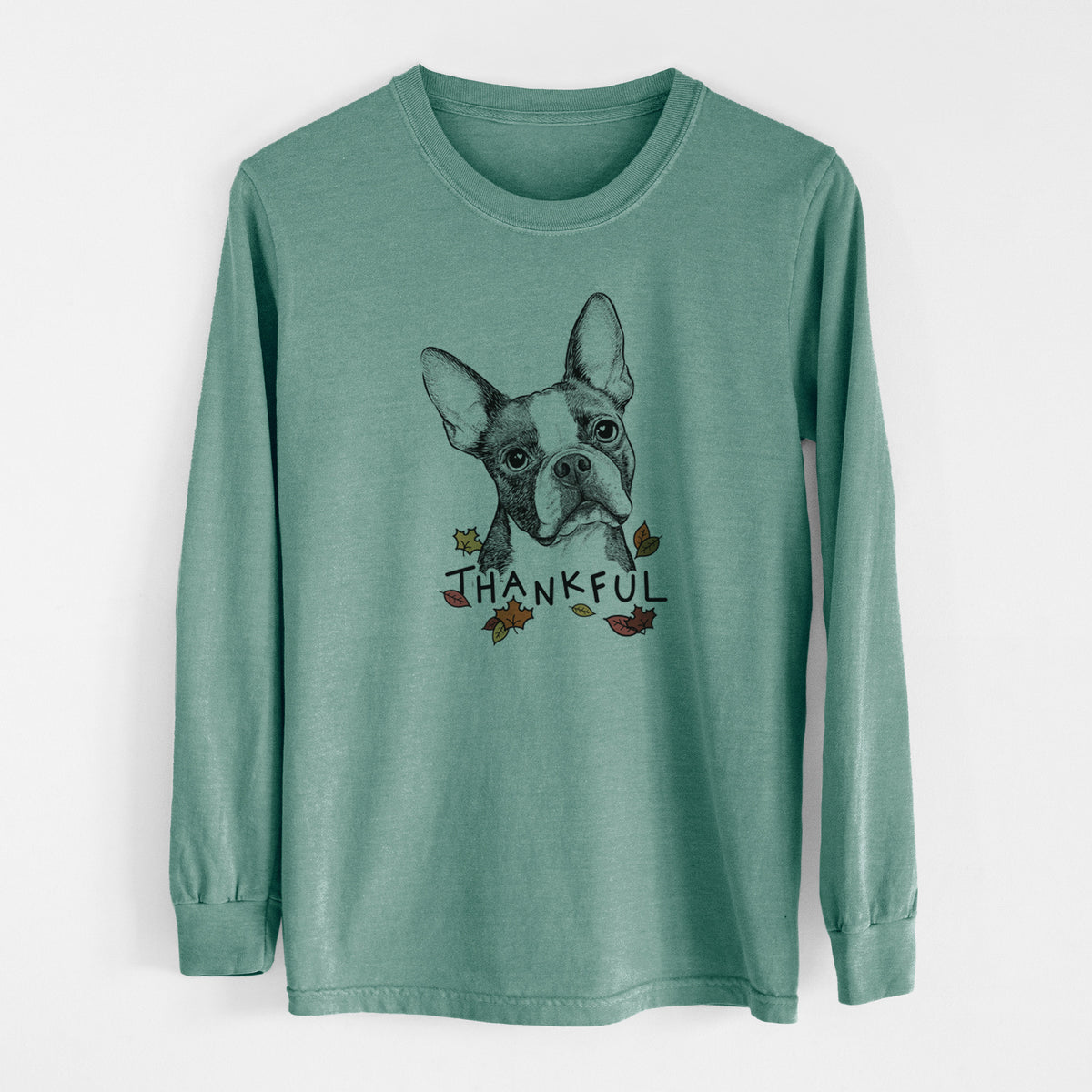 Thankful Dee Dee the Boston Terrier - Men's Heavyweight 100% Cotton Long Sleeve