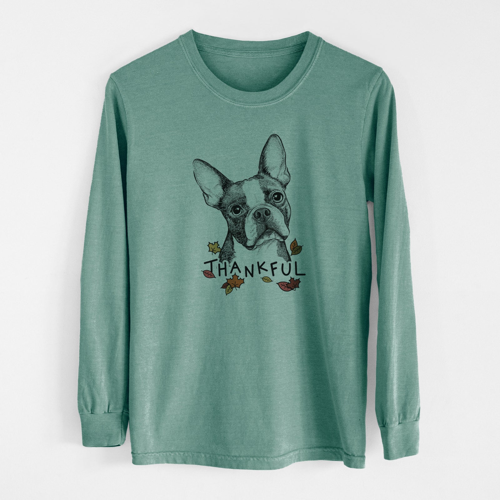 Thankful Dee Dee the Boston Terrier - Men's Heavyweight 100% Cotton Long Sleeve