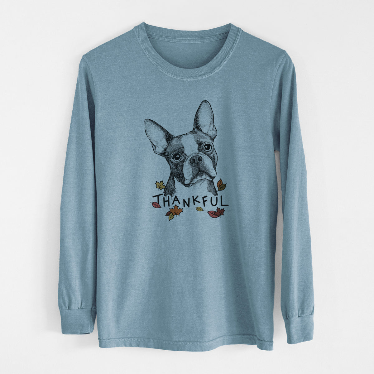 Thankful Dee Dee the Boston Terrier - Men's Heavyweight 100% Cotton Long Sleeve