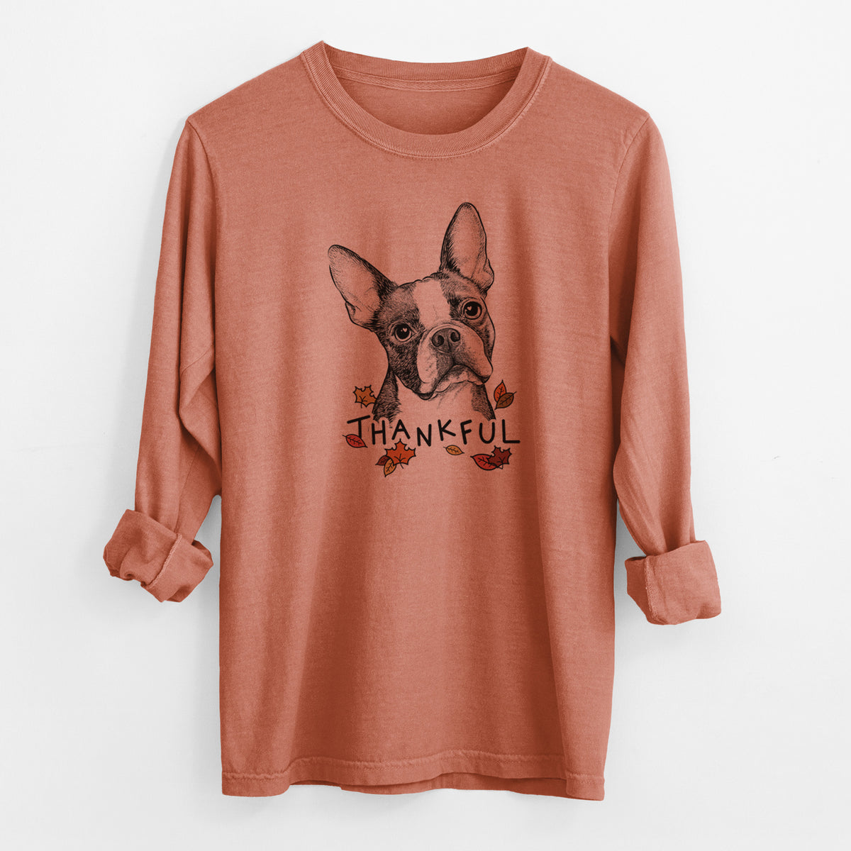 Thankful Dee Dee the Boston Terrier - Men's Heavyweight 100% Cotton Long Sleeve