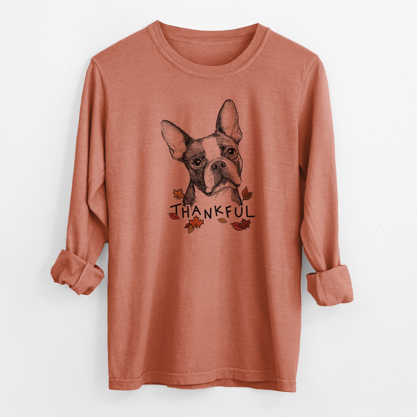 Thankful Dee Dee the Boston Terrier - Men's Heavyweight 100% Cotton Long Sleeve