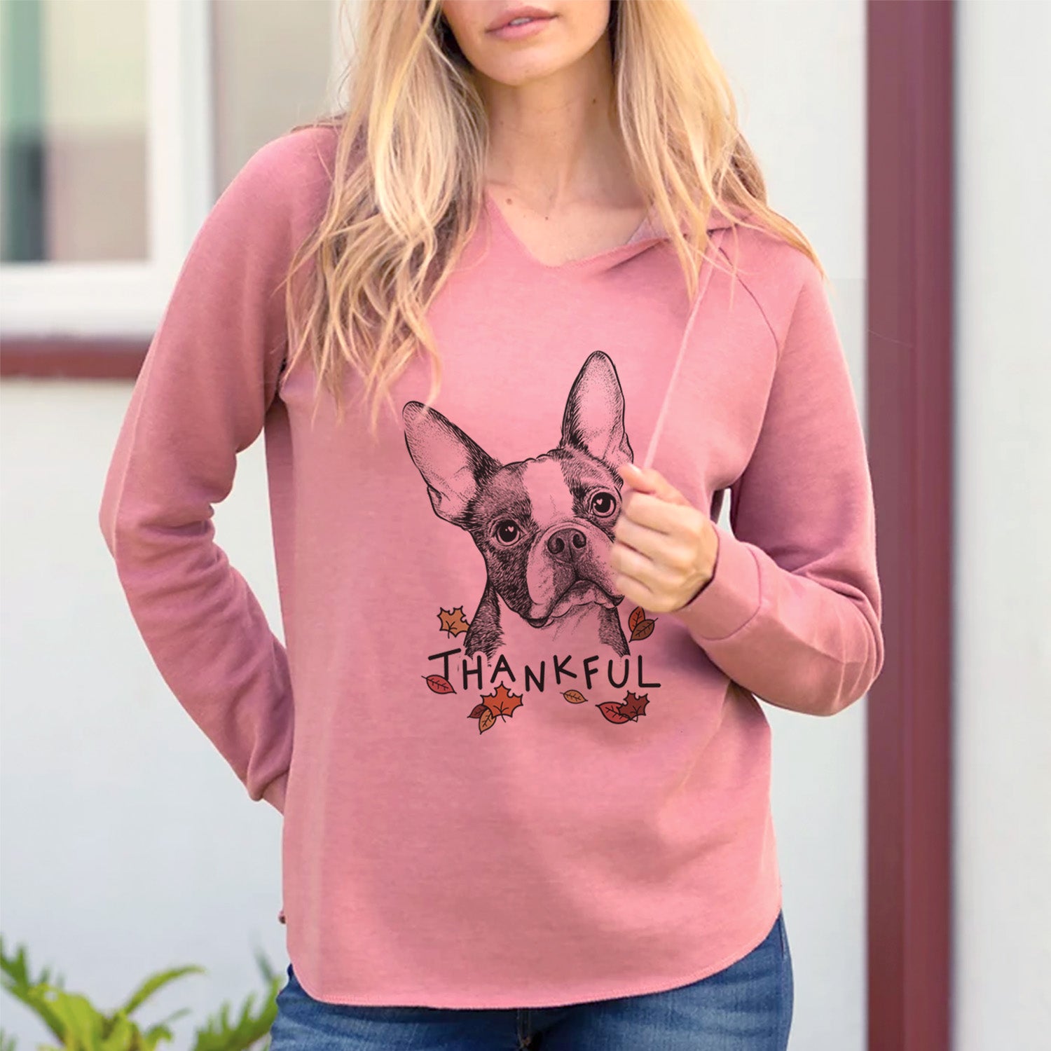 Thankful Dee Dee the Boston Terrier - Cali Wave Hooded Sweatshirt