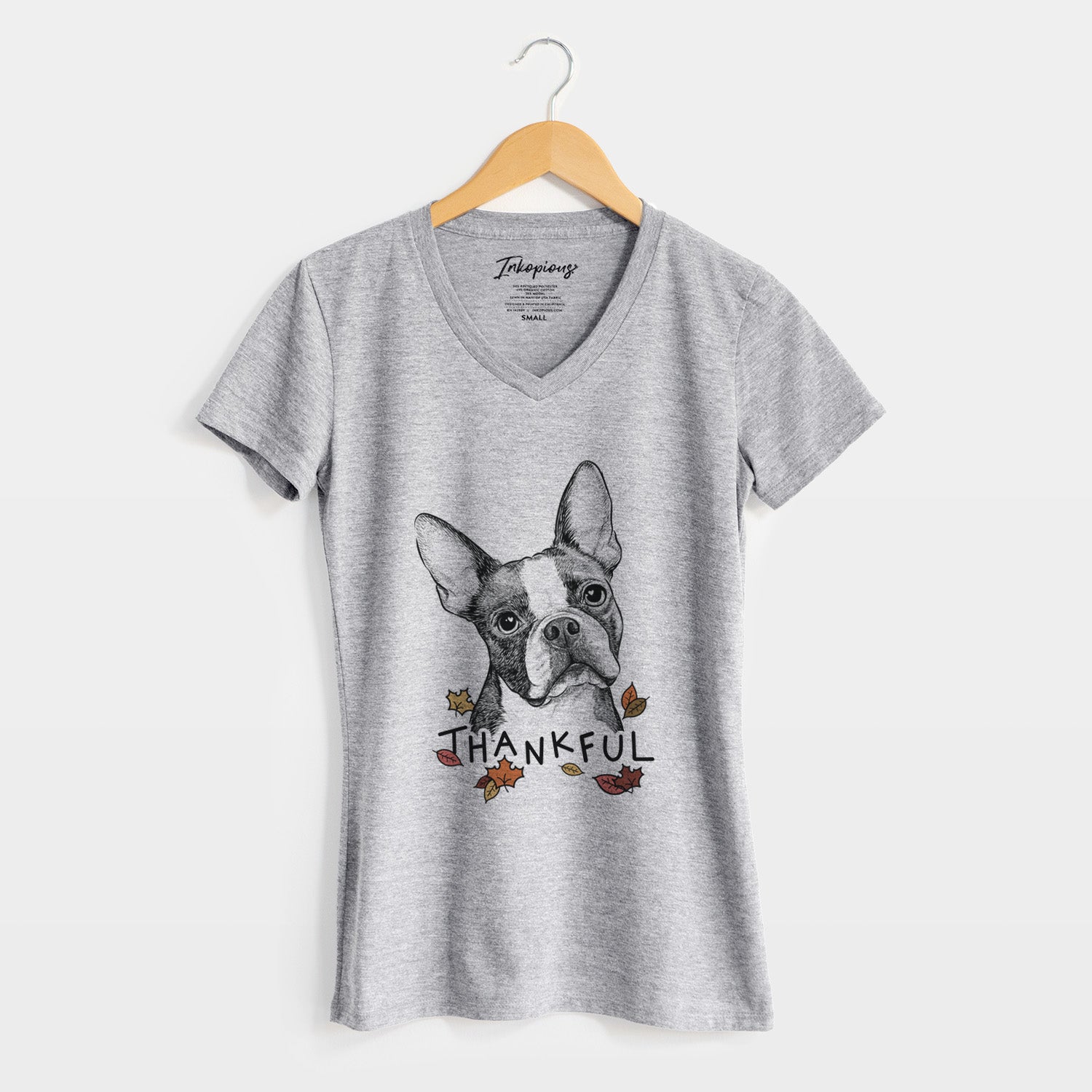 Thankful Dee Dee the Boston Terrier - Women's V-neck Shirt