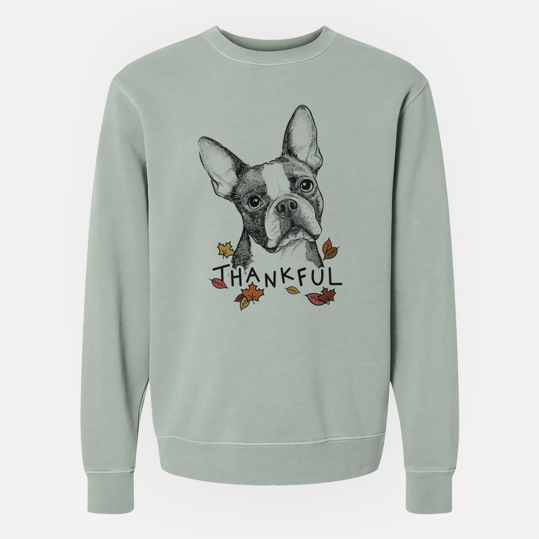 Thankful Dee Dee the Boston Terrier - Unisex Pigment Dyed Crew Sweatshirt