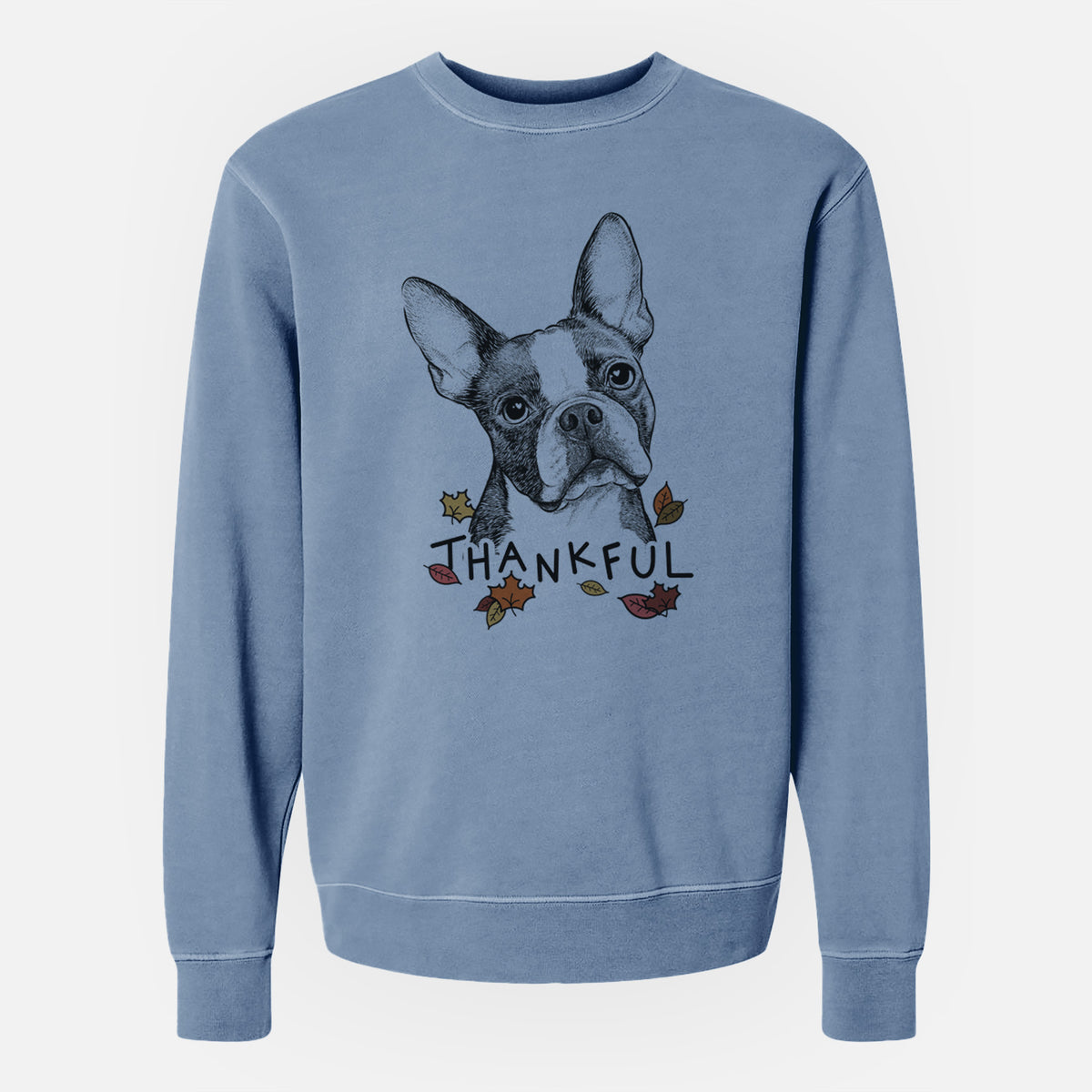 Thankful Dee Dee the Boston Terrier - Unisex Pigment Dyed Crew Sweatshirt