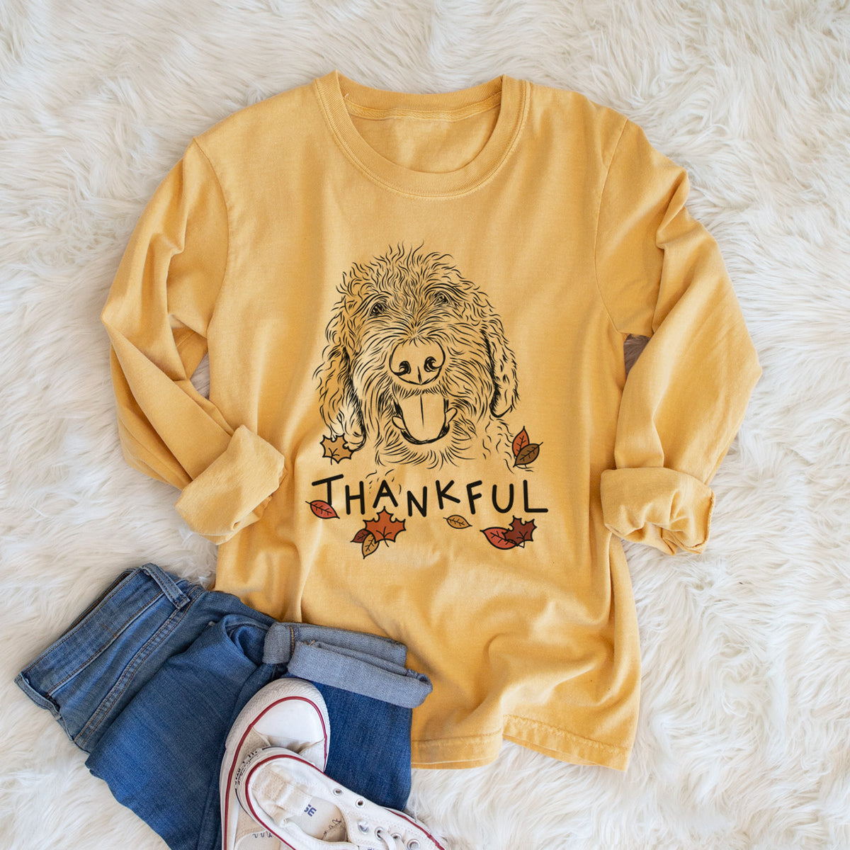 Thankful Dixie the Doodle - Men's Heavyweight 100% Cotton Long Sleeve