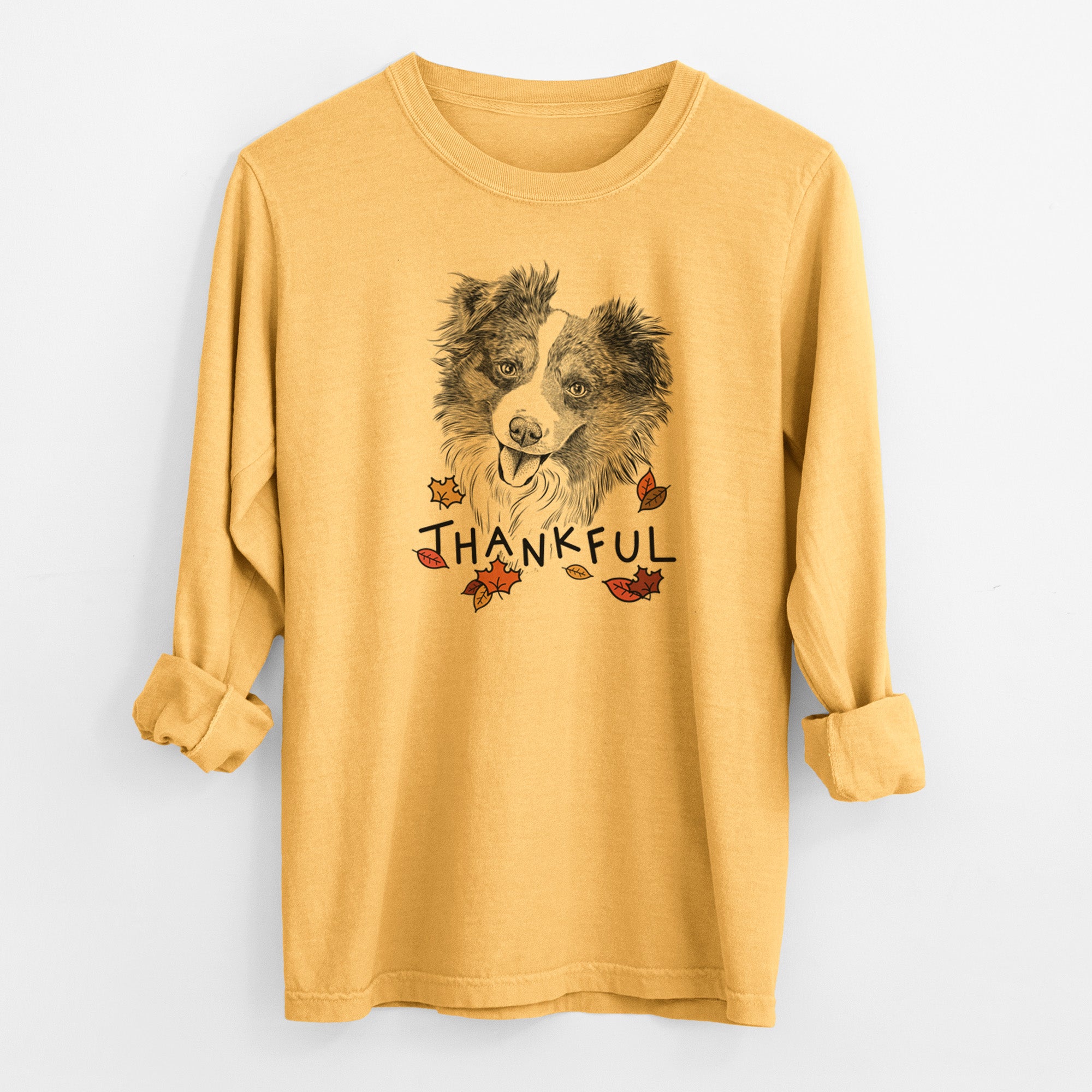 Thankful Doc the Mini Aussie - Men's Heavyweight 100% Cotton Long Sleeve