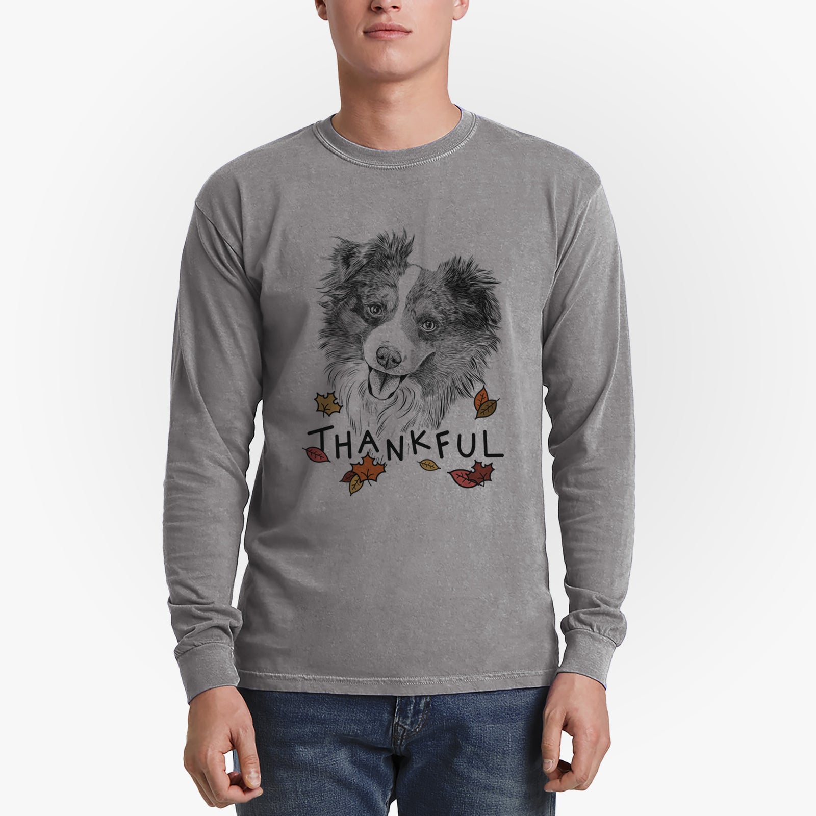 Thankful Doc the Mini Aussie - Men's Heavyweight 100% Cotton Long Sleeve