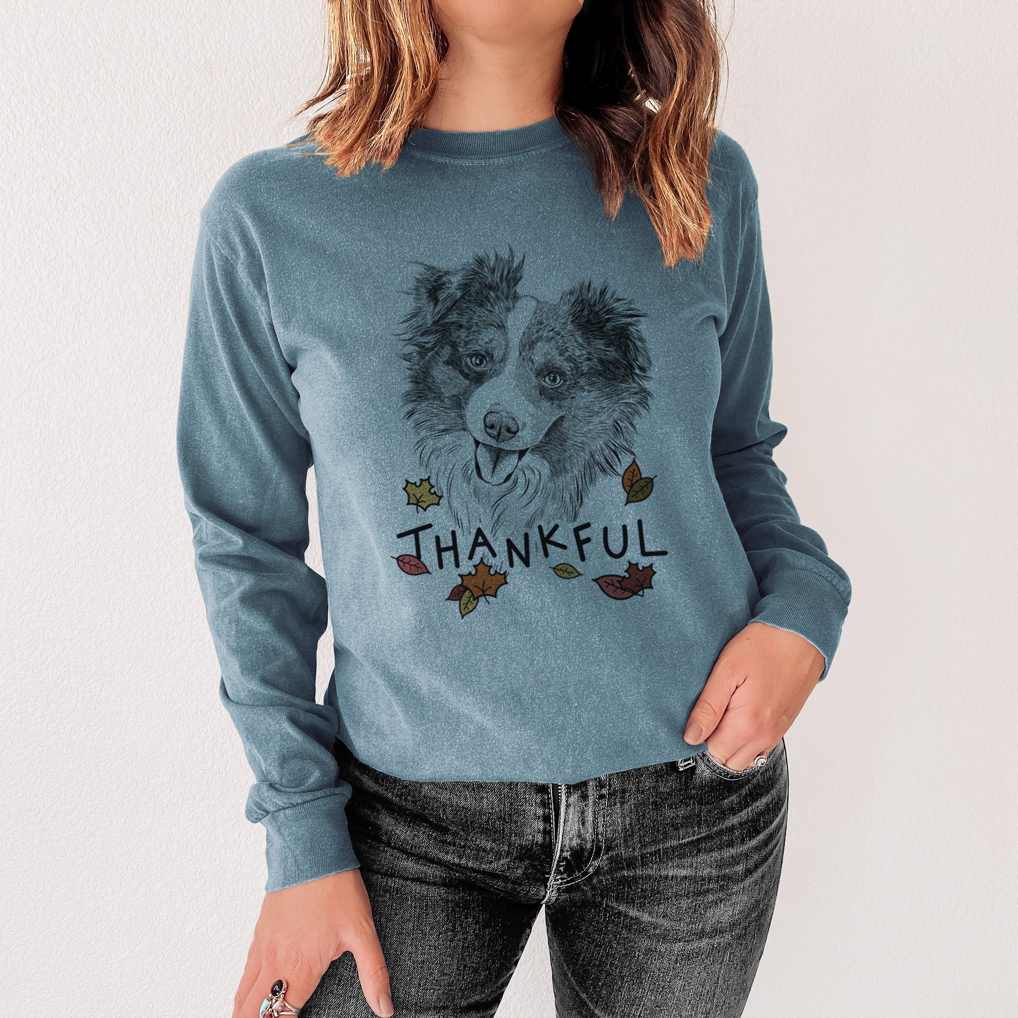 Thankful Doc the Mini Aussie - Men's Heavyweight 100% Cotton Long Sleeve