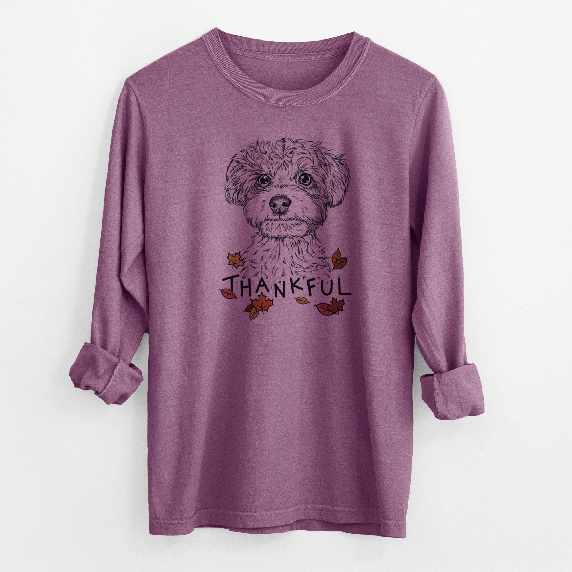 Thankful Elliott the Yorkiepoo - Men's Heavyweight 100% Cotton Long Sleeve