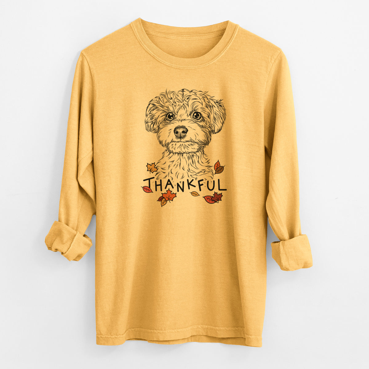 Thankful Elliott the Yorkiepoo - Men's Heavyweight 100% Cotton Long Sleeve