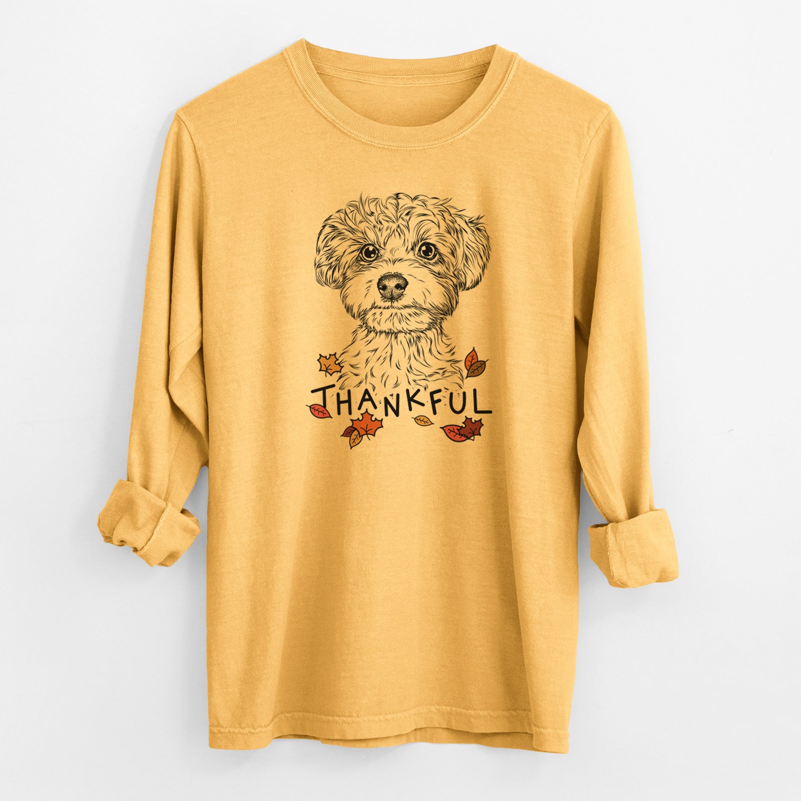 Thankful Elliott the Yorkiepoo - Men's Heavyweight 100% Cotton Long Sleeve