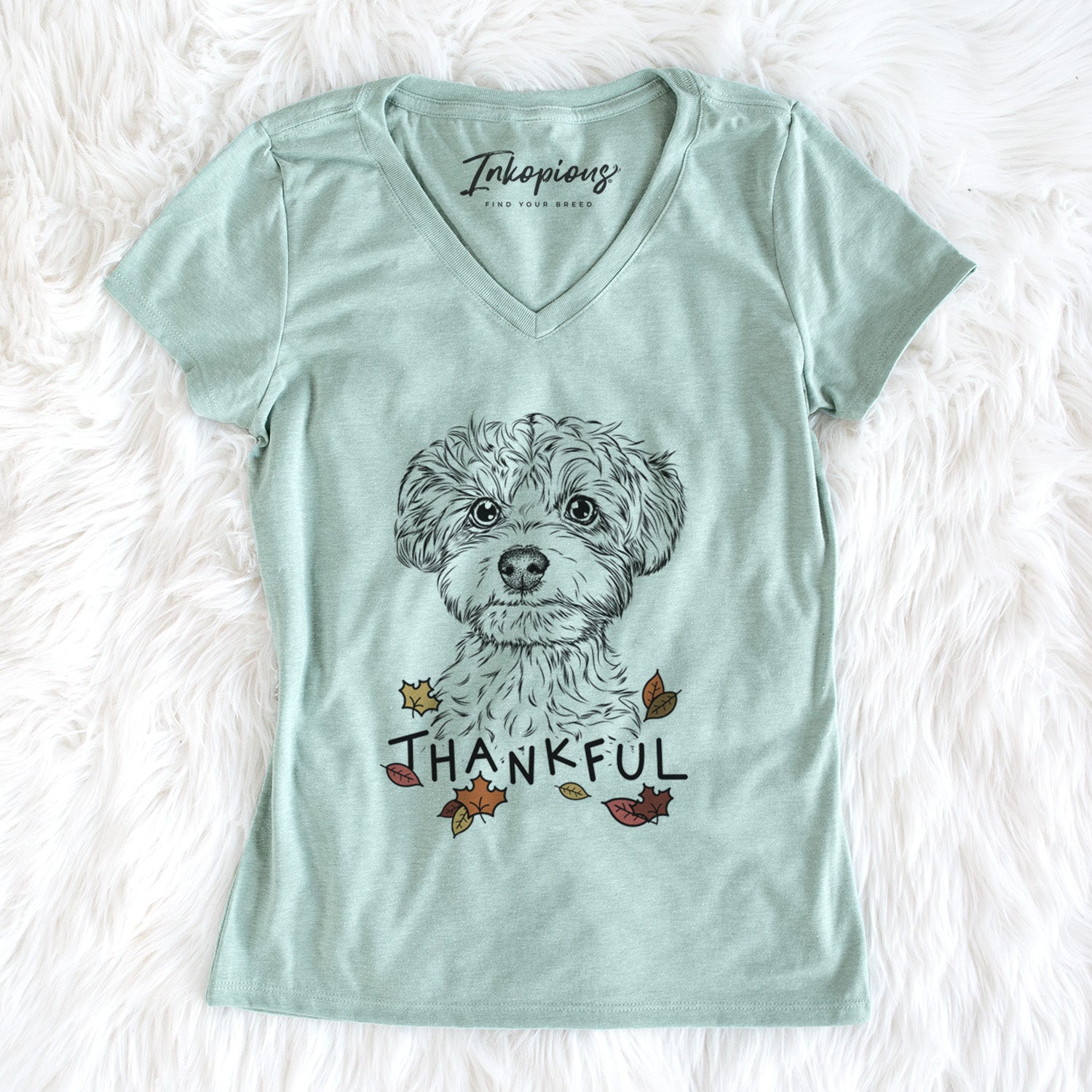 Thankful Elliott the Yorkiepoo - Women's V-neck Shirt