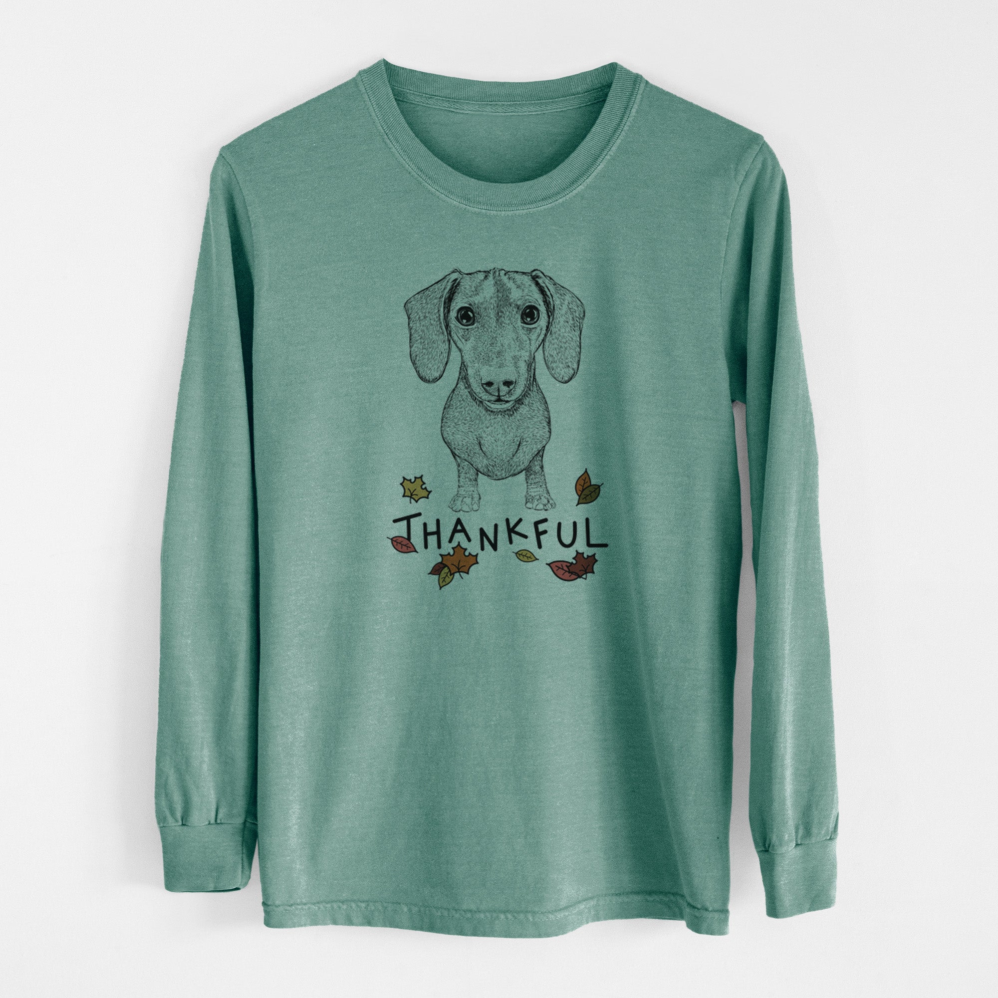 Thankful Ernie the Mini Dachshund - Men's Heavyweight 100% Cotton Long Sleeve