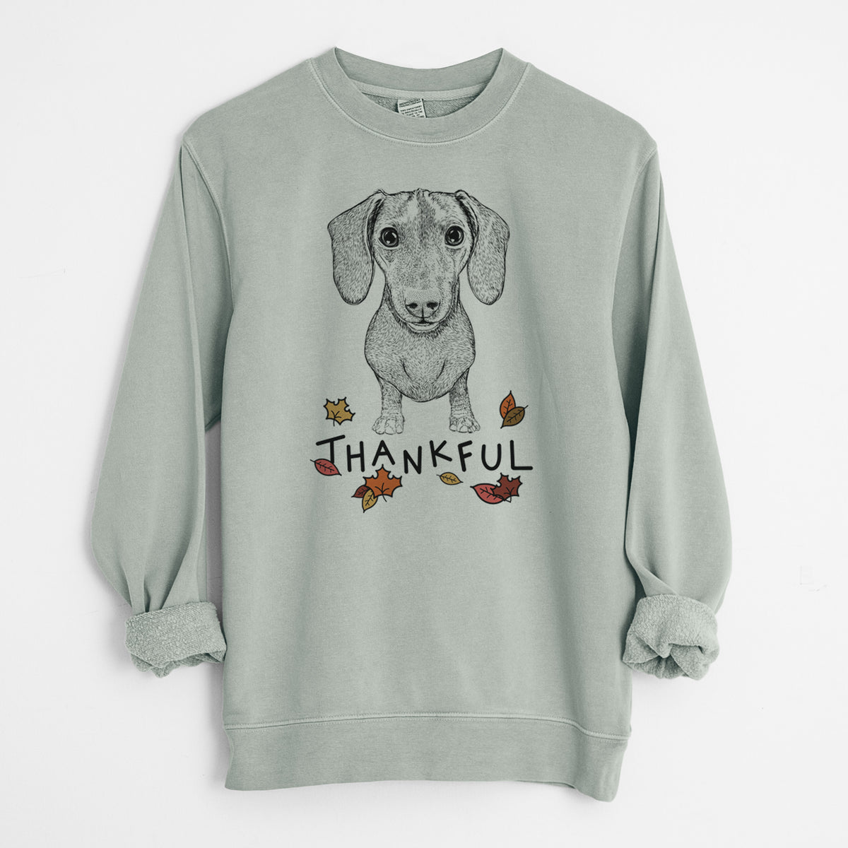 Thankful Ernie the Mini Dachshund - Unisex Pigment Dyed Crew Sweatshirt