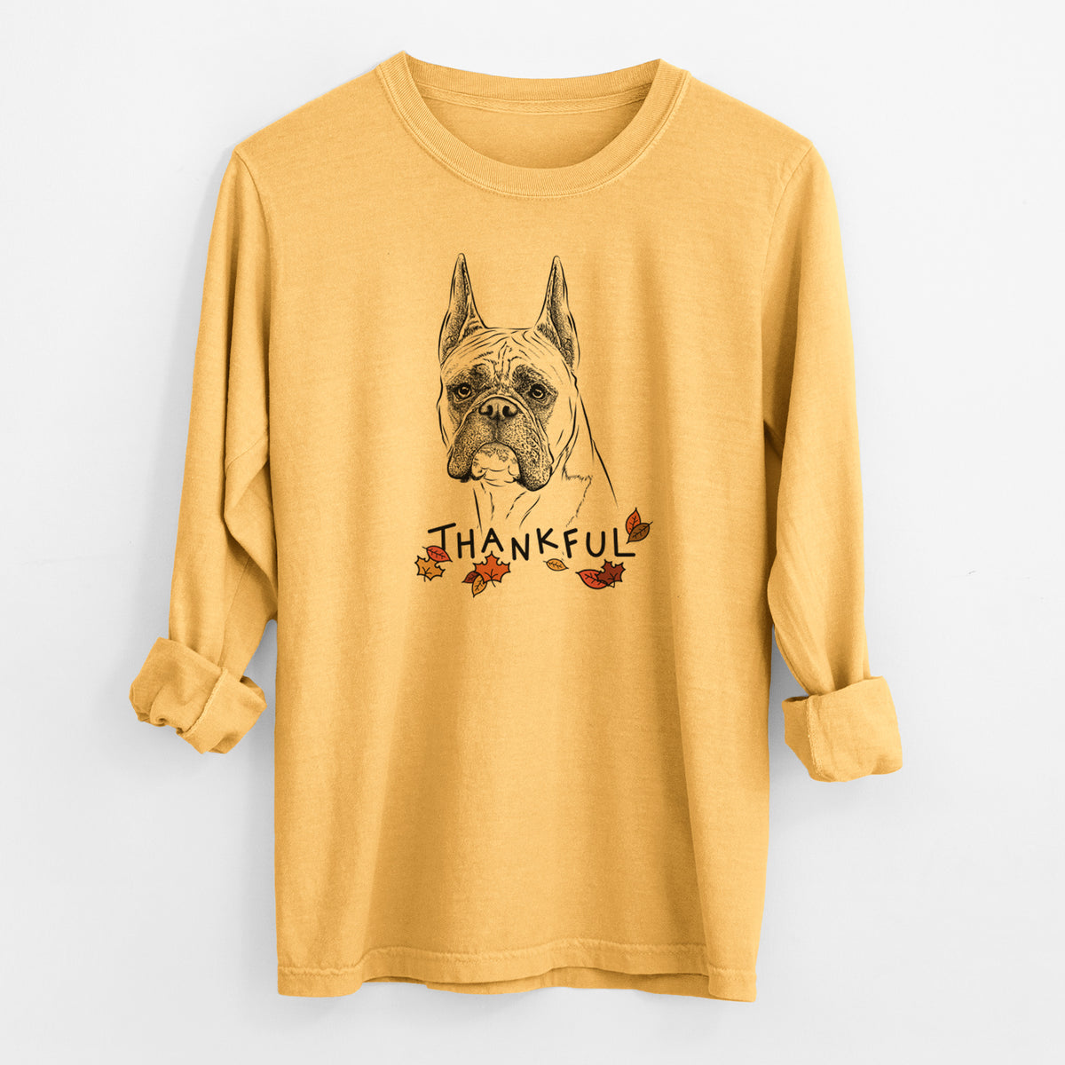 Thankful Ezra the Boxer - Men's Heavyweight 100% Cotton Long Sleeve