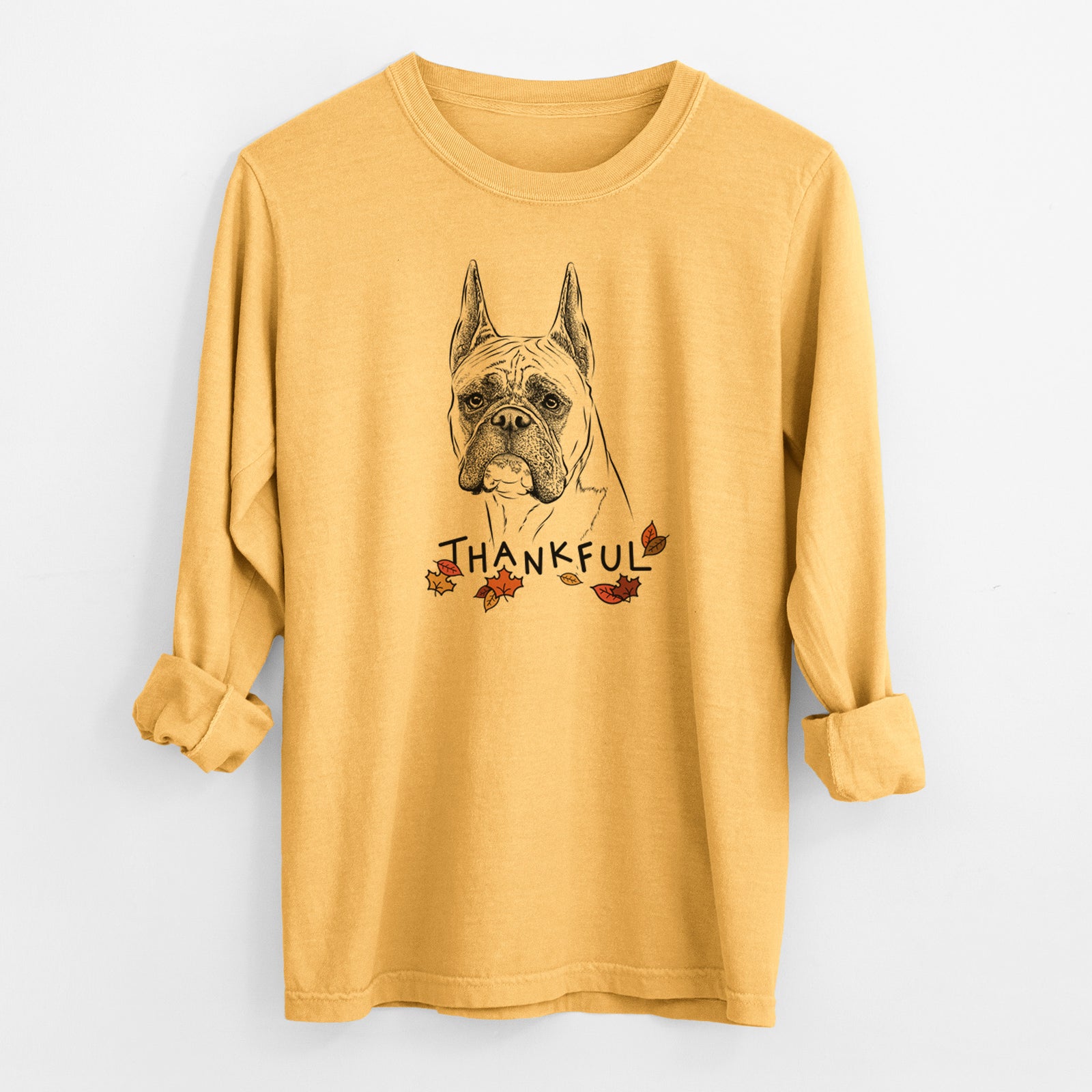 Thankful Ezra the Boxer - Men's Heavyweight 100% Cotton Long Sleeve