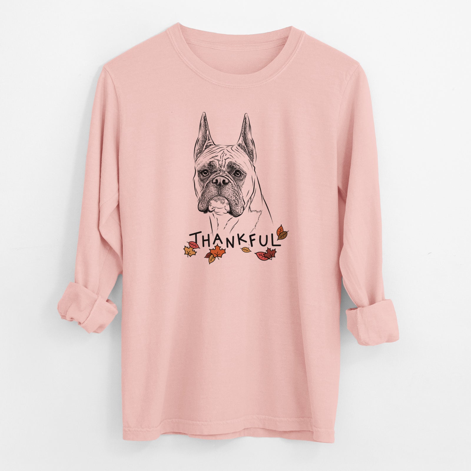 Thankful Ezra the Boxer - Men's Heavyweight 100% Cotton Long Sleeve