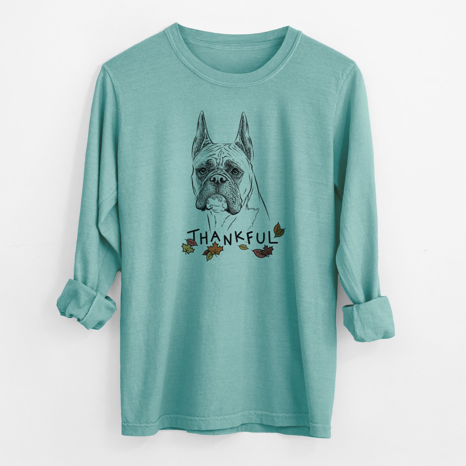 Thankful Ezra the Boxer - Men's Heavyweight 100% Cotton Long Sleeve