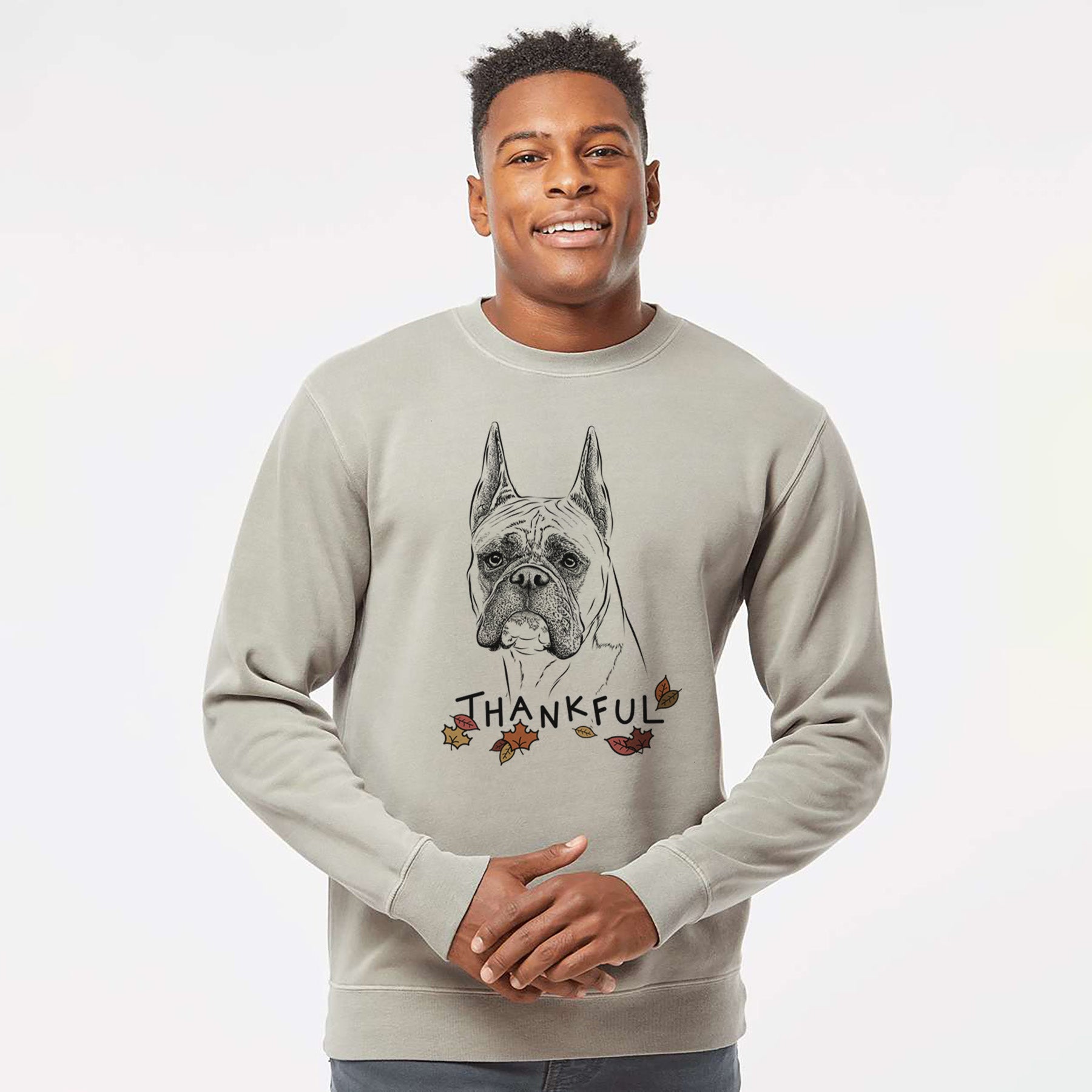 Thankful Ezra the Boxer - Unisex Pigment Dyed Crew Sweatshirt