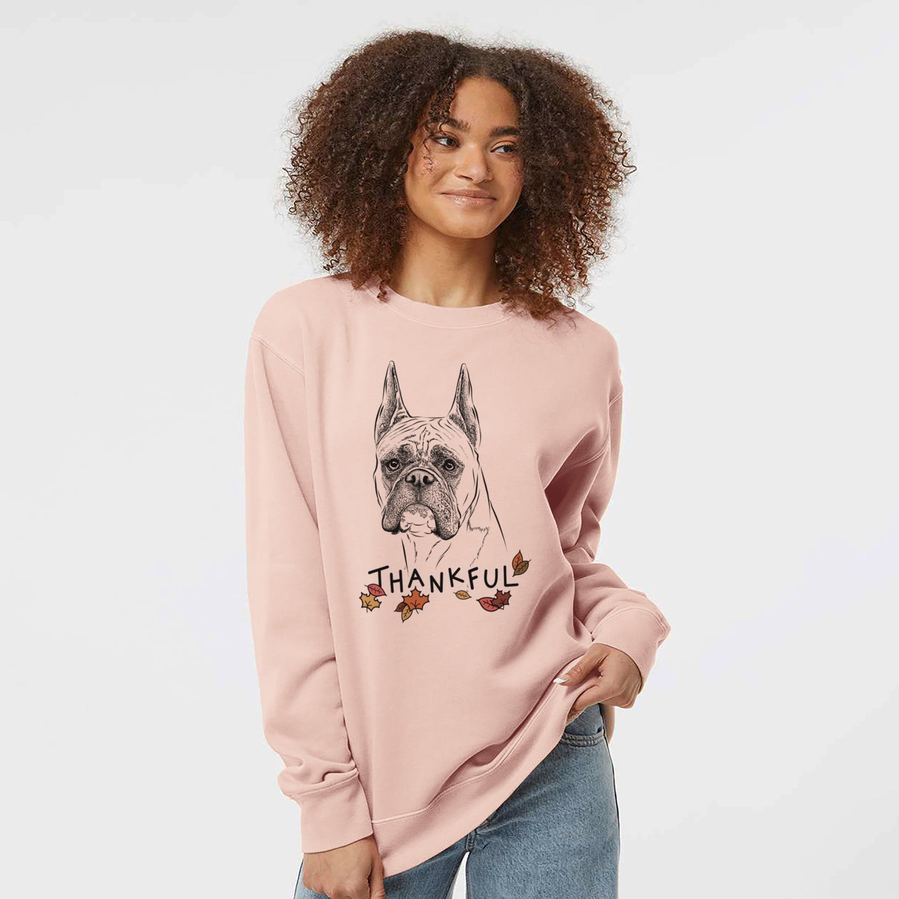 Thankful Ezra the Boxer - Unisex Pigment Dyed Crew Sweatshirt