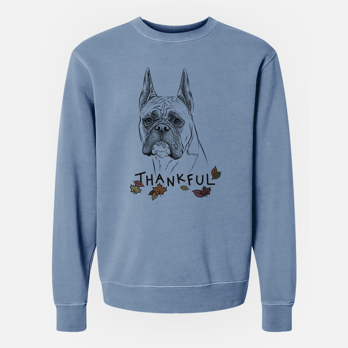 Thankful Ezra the Boxer - Unisex Pigment Dyed Crew Sweatshirt