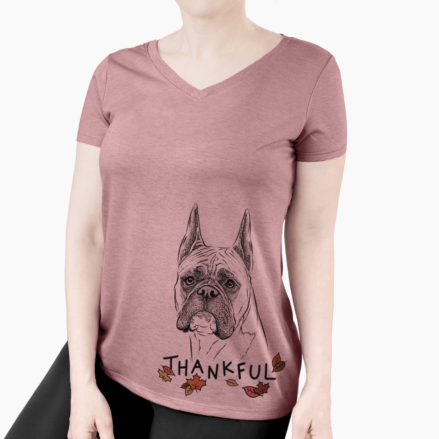 Thankful Ezra the Boxer - Women's V-neck Shirt